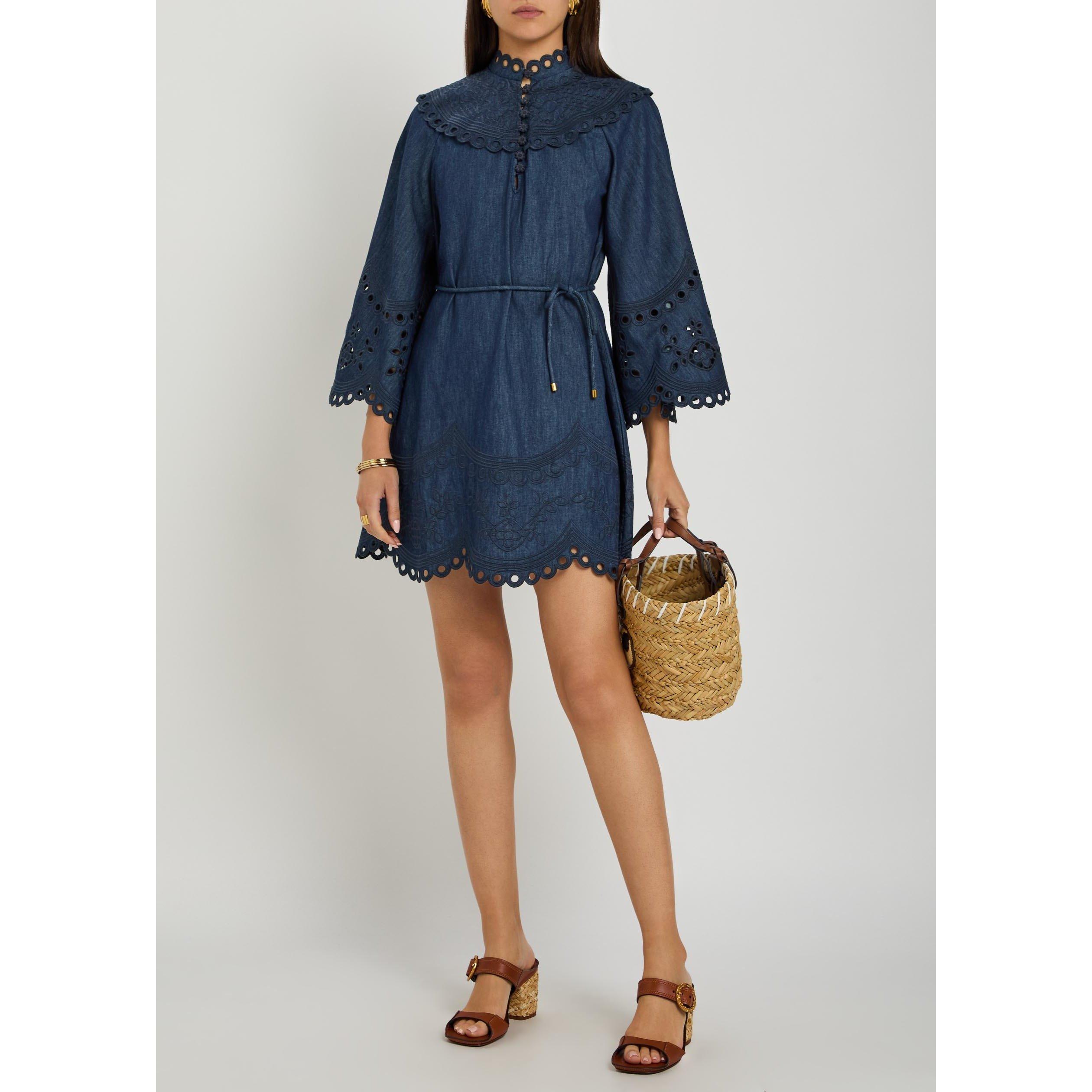 NAVY - Zimmermann - Women's Mahon Broderie Denim Mini Dress - 5