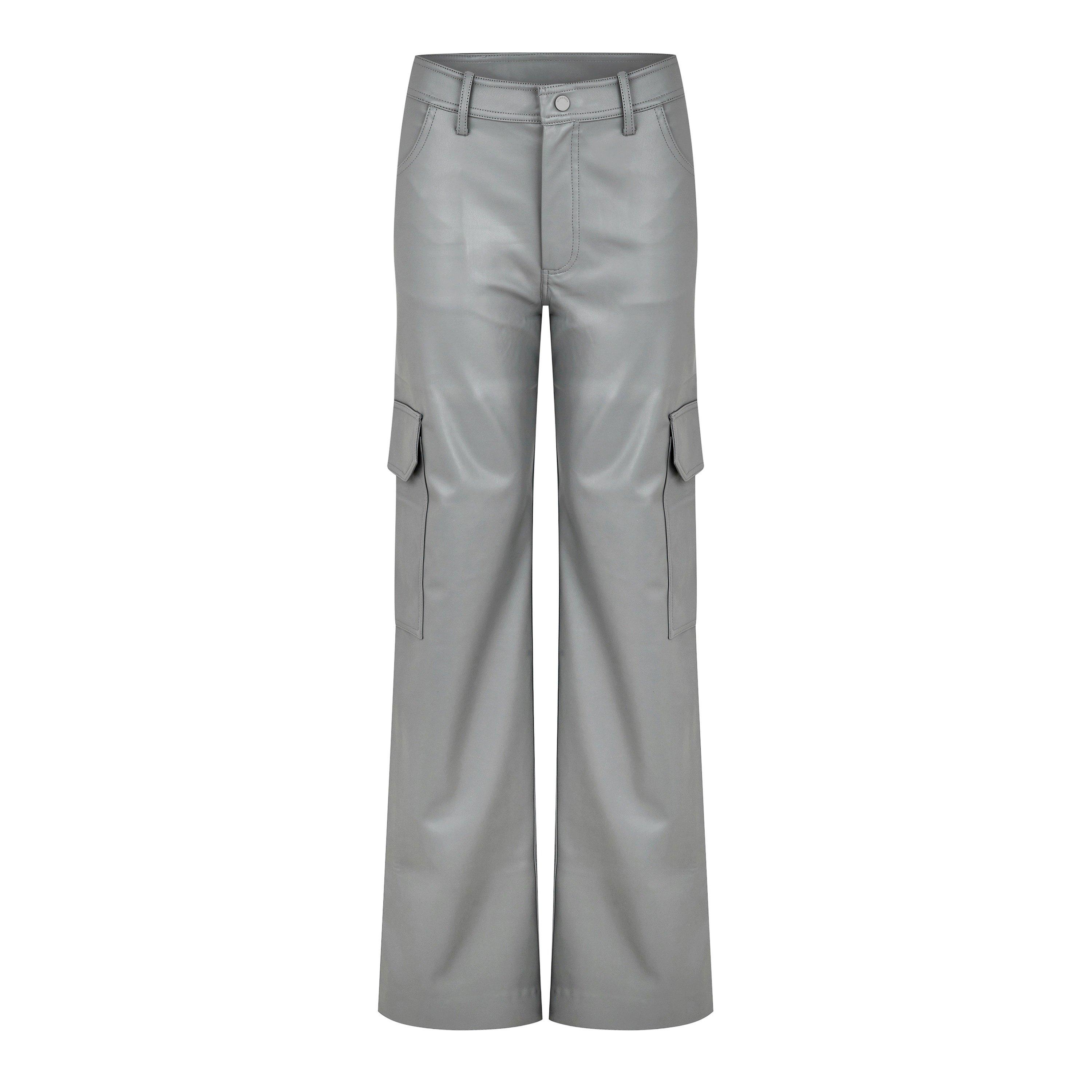 Grey - Stine Goya - Women's Stevie Faux Leather Cargo Trousers - 4