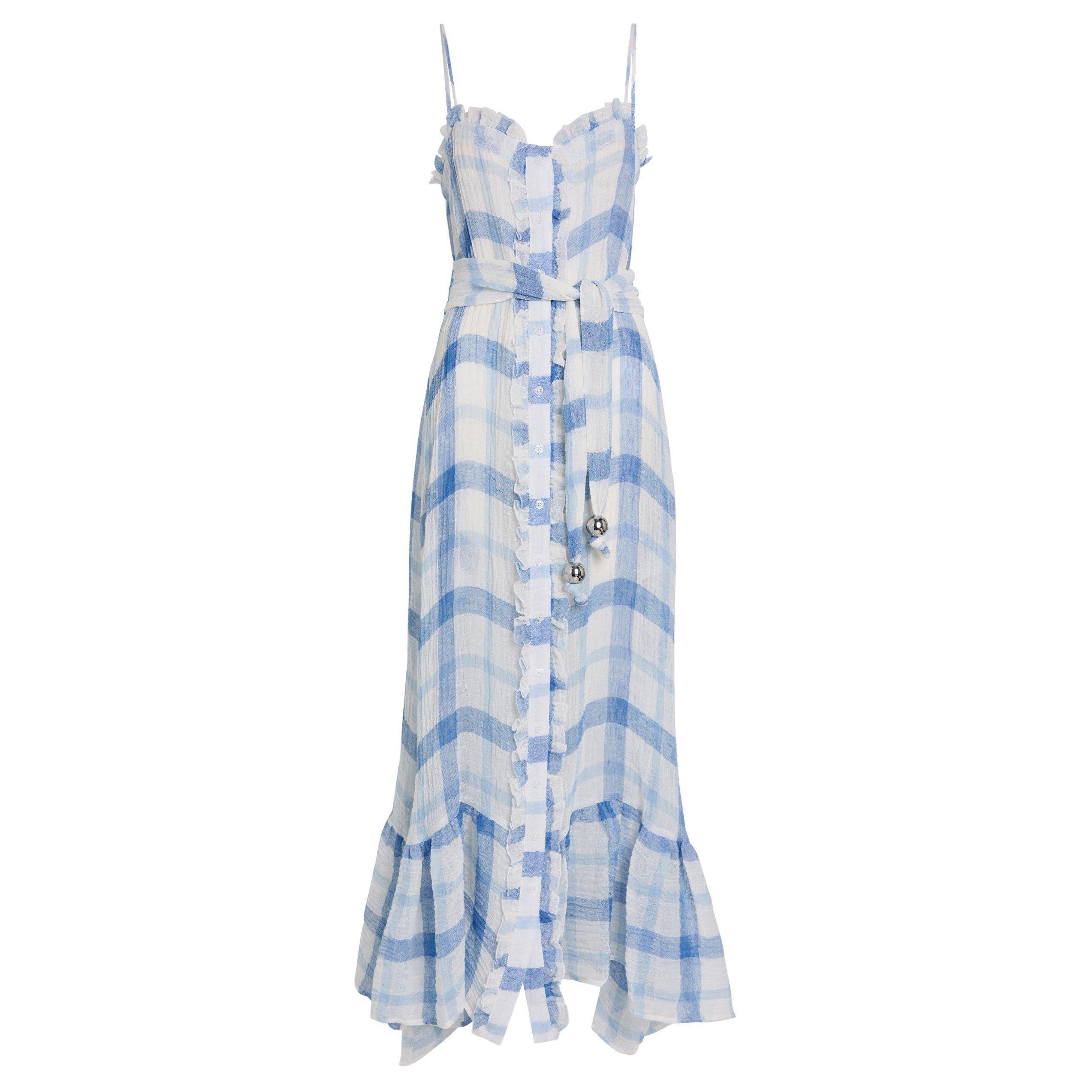 BLUE AND WHITE - Lisa Marie Fernandez - LD RUFFLE SLIP MAXI DRESS - 1