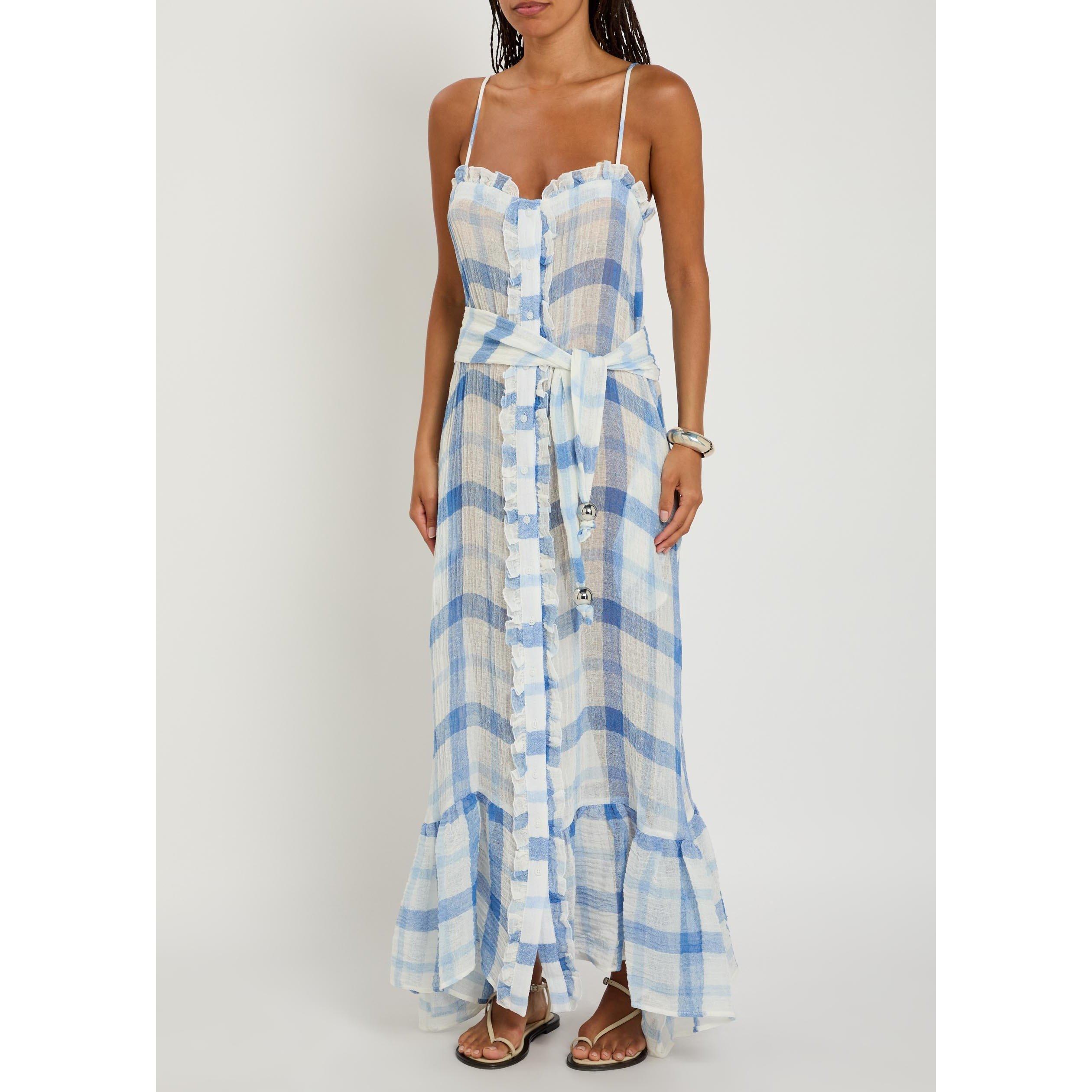 BLUE AND WHITE - Lisa Marie Fernandez - LD RUFFLE SLIP MAXI DRESS - 2
