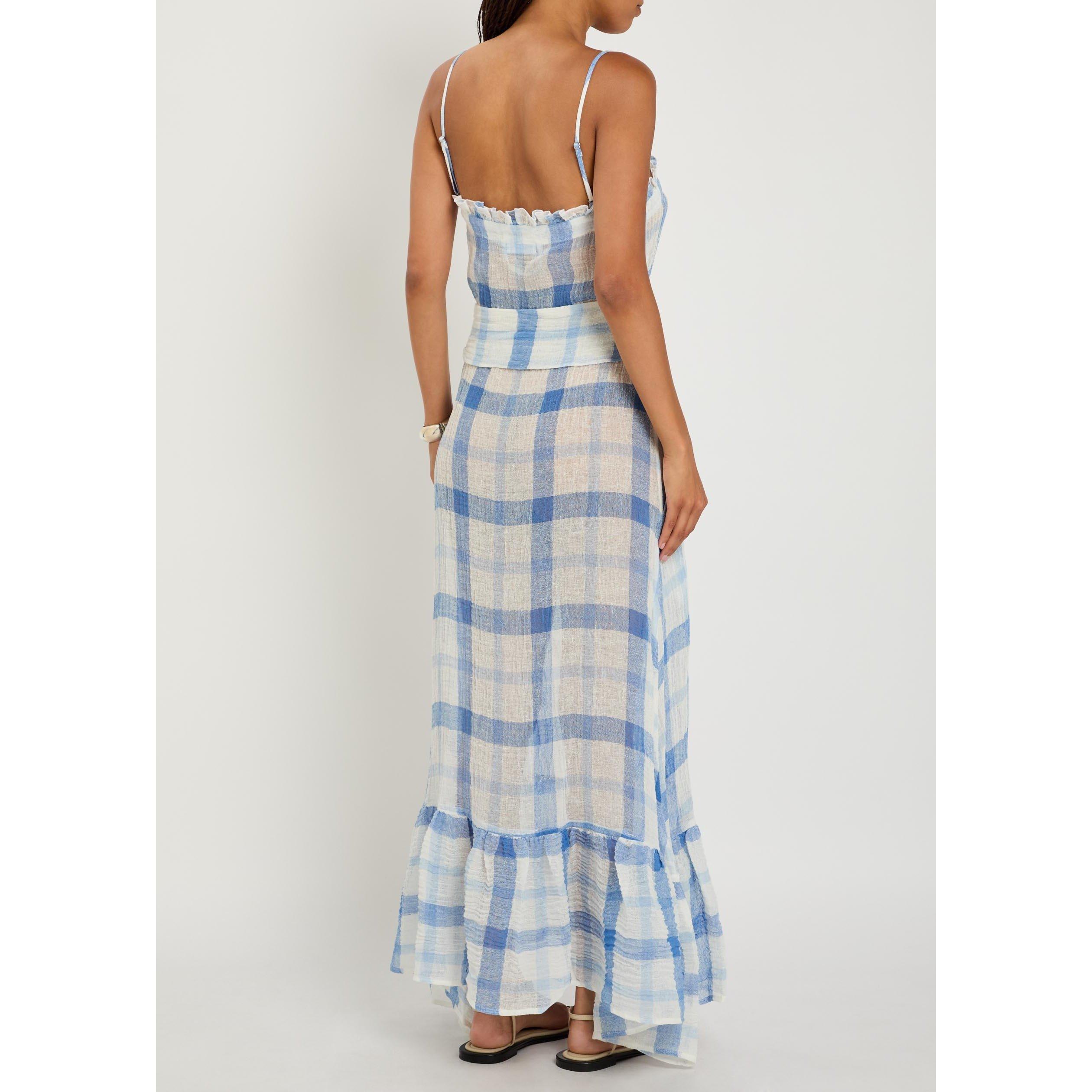 BLUE AND WHITE - Lisa Marie Fernandez - LD RUFFLE SLIP MAXI DRESS - 3