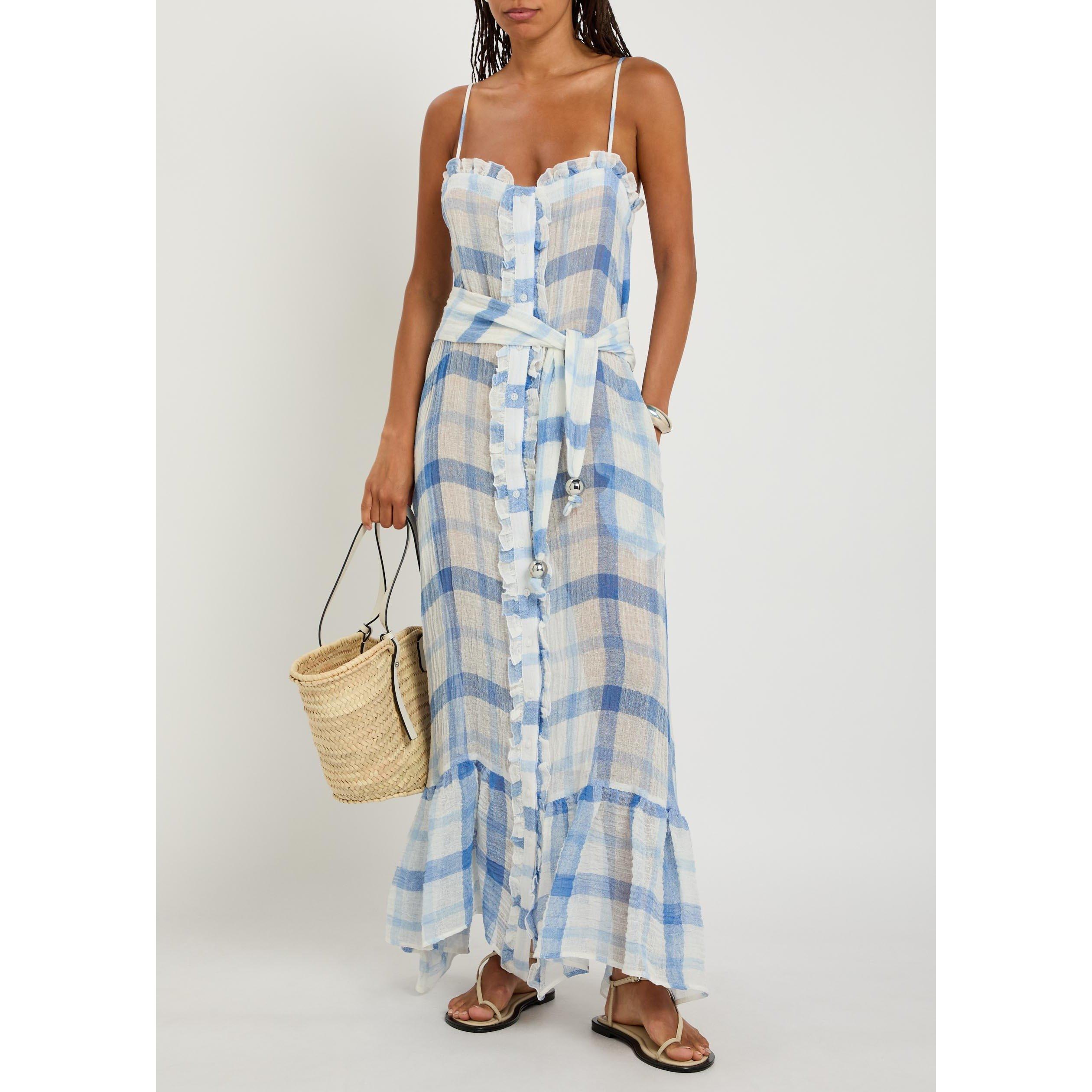 BLUE AND WHITE - Lisa Marie Fernandez - LD RUFFLE SLIP MAXI DRESS - 5