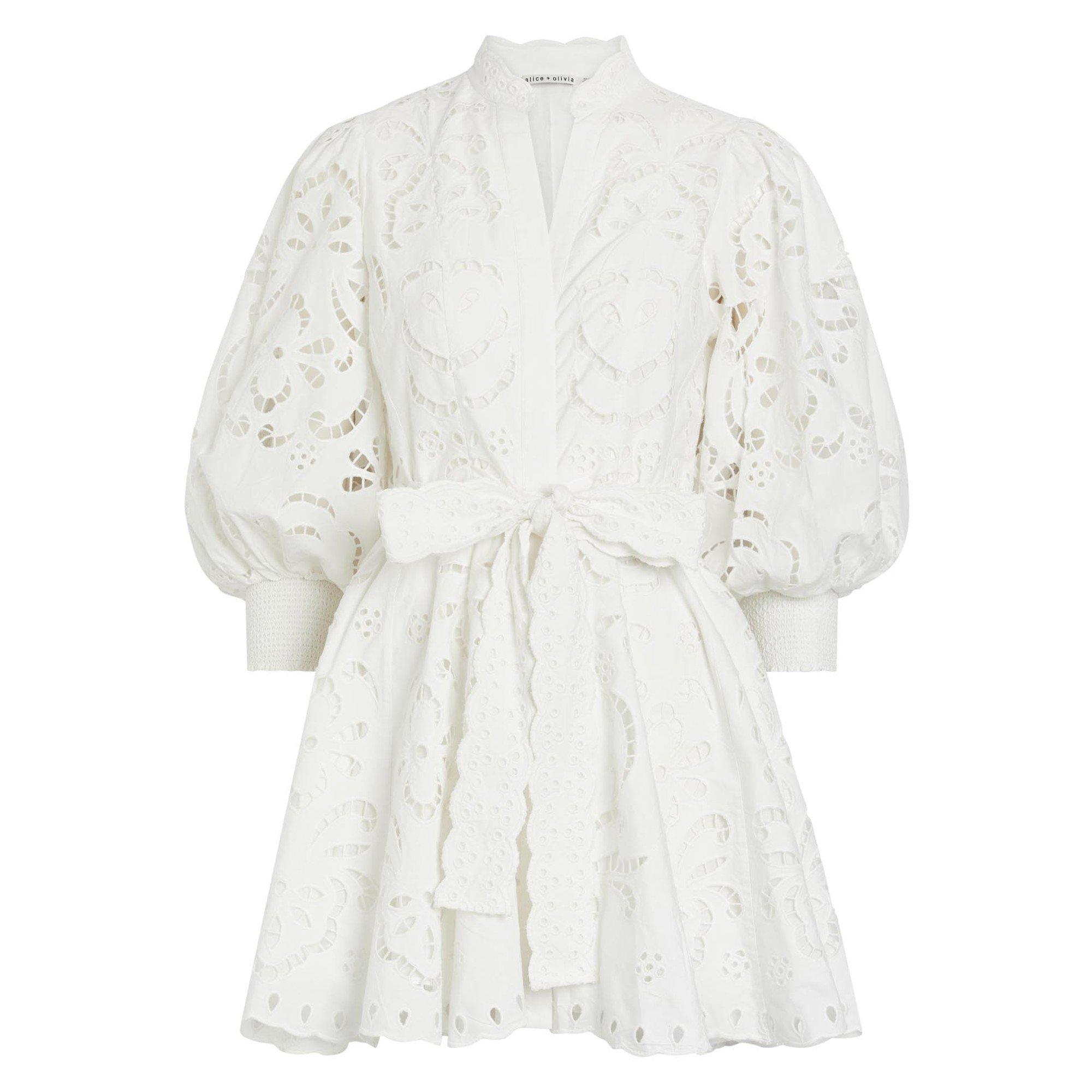 WHITE - Alice And Olivia - SD Lucy Embr LS Shirt Dress