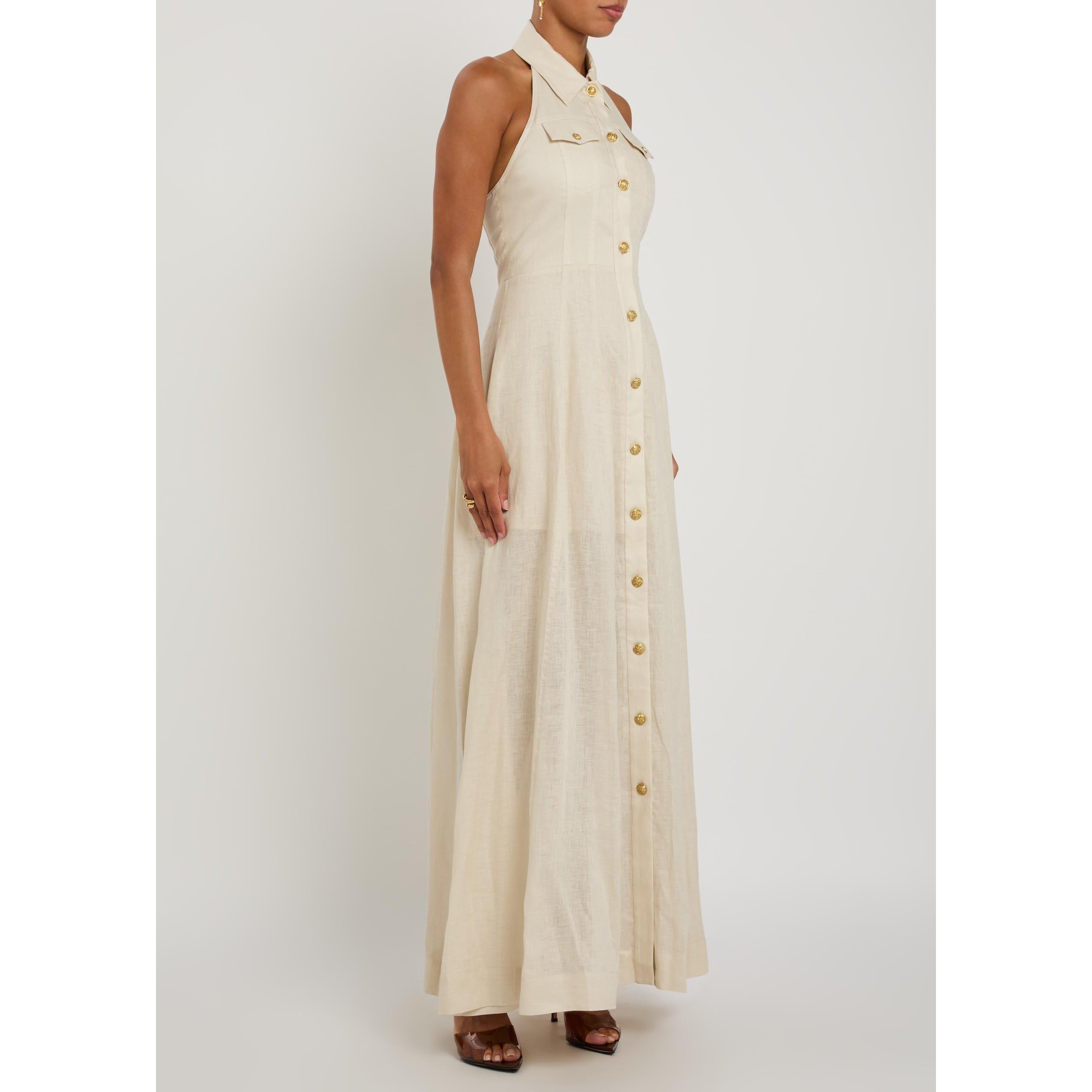 BEIGE - Alice And Olivia - Women's Kendall Linen Halter Maxi Dress - 2