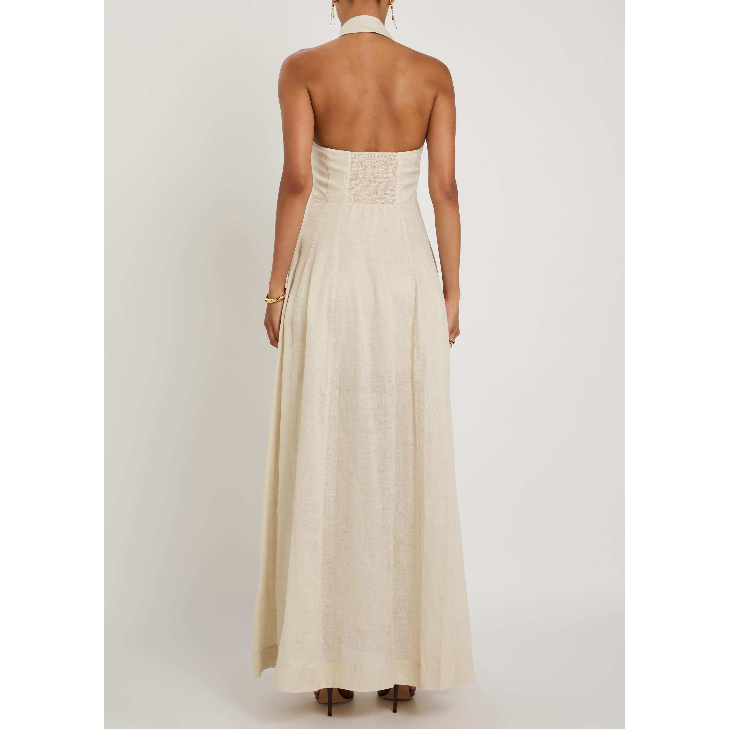 BEIGE - Alice And Olivia - Women's Kendall Linen Halter Maxi Dress - 3