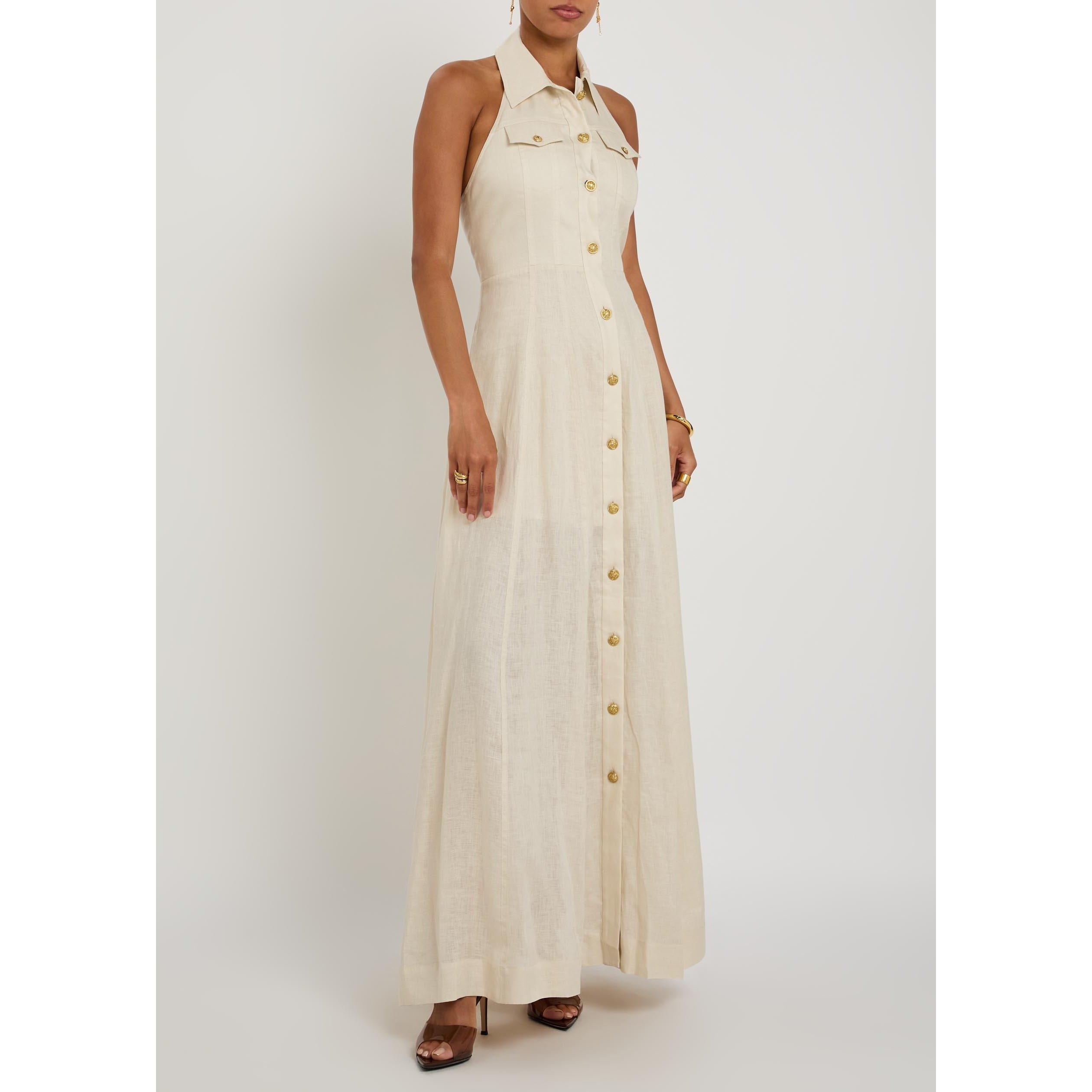 BEIGE - Alice And Olivia - Women's Kendall Linen Halter Maxi Dress - 5