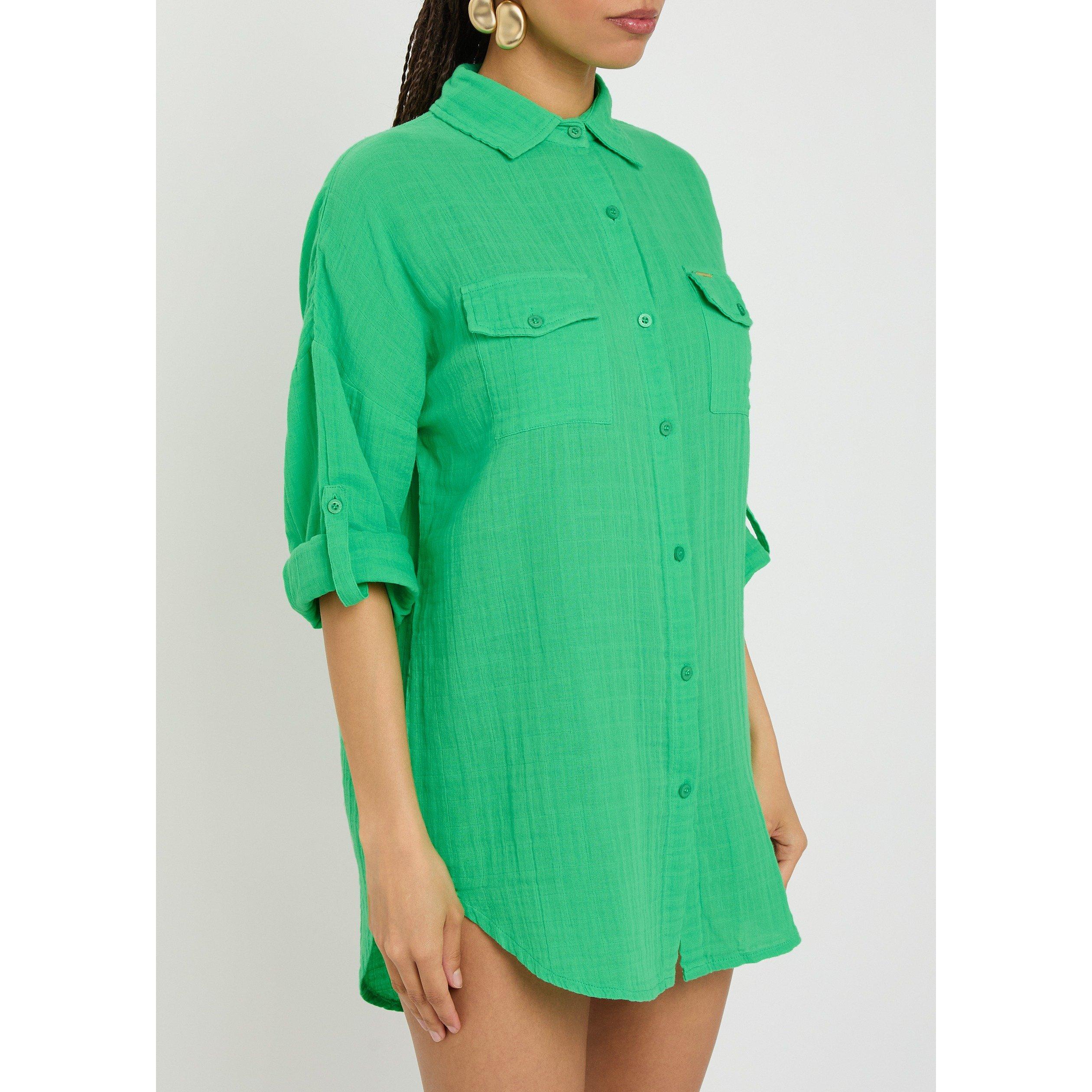 GREEN - Melissa Odabash - Women's Elena Cotton Long-Sleeve Plain Shirt - 2