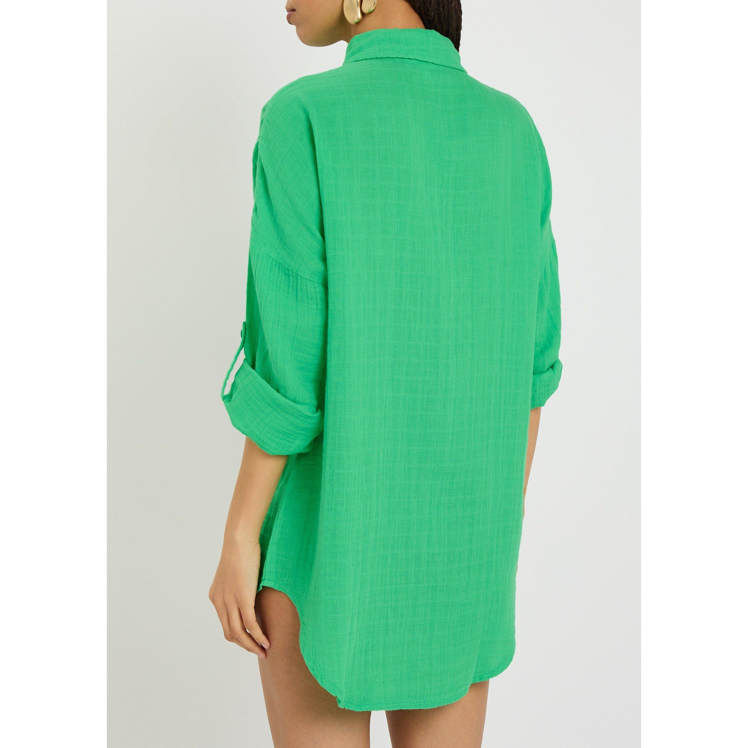 GREEN - Melissa Odabash - Women's Elena Cotton Long-Sleeve Plain Shirt - 3
