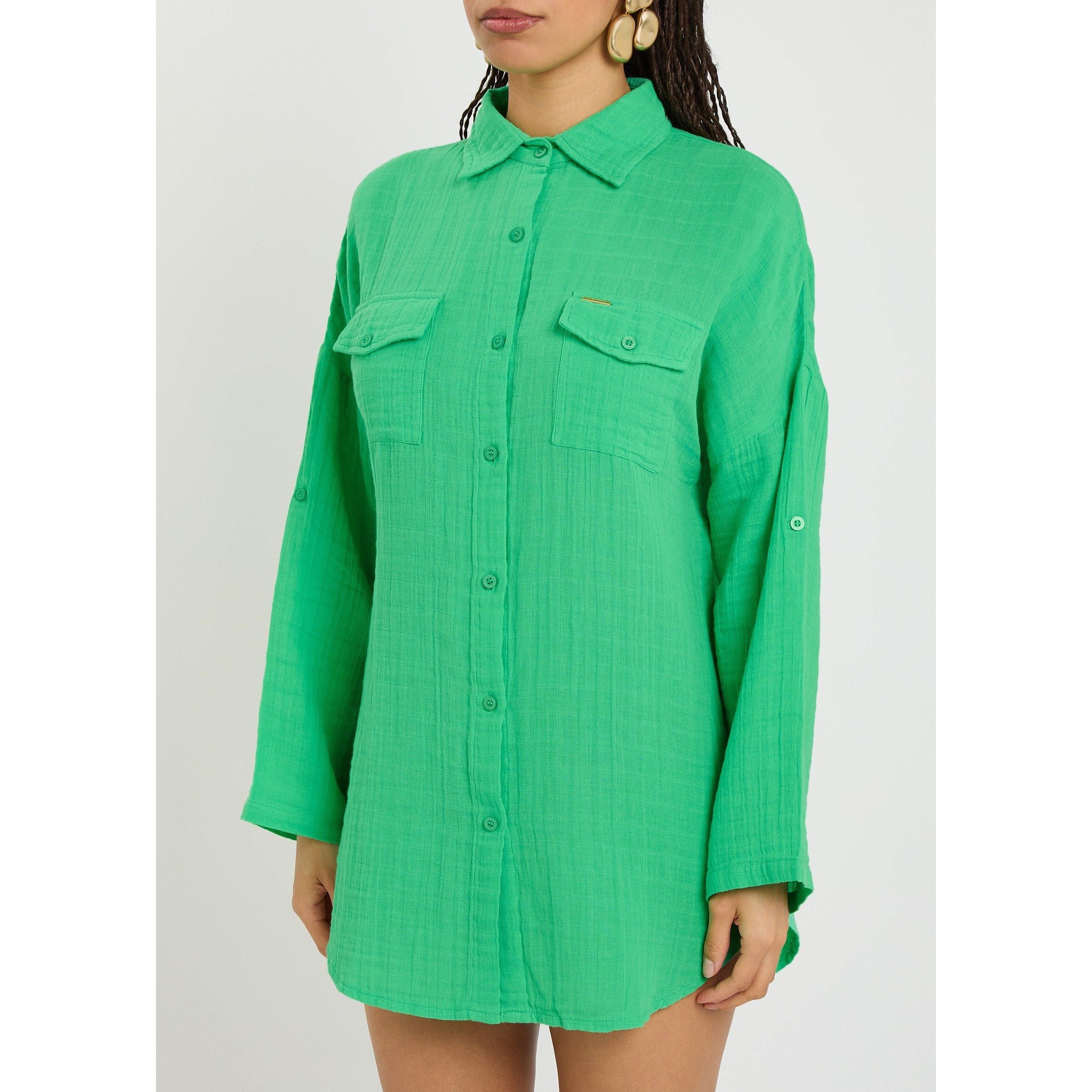 GREEN - Melissa Odabash - Women's Elena Cotton Long-Sleeve Plain Shirt - 5