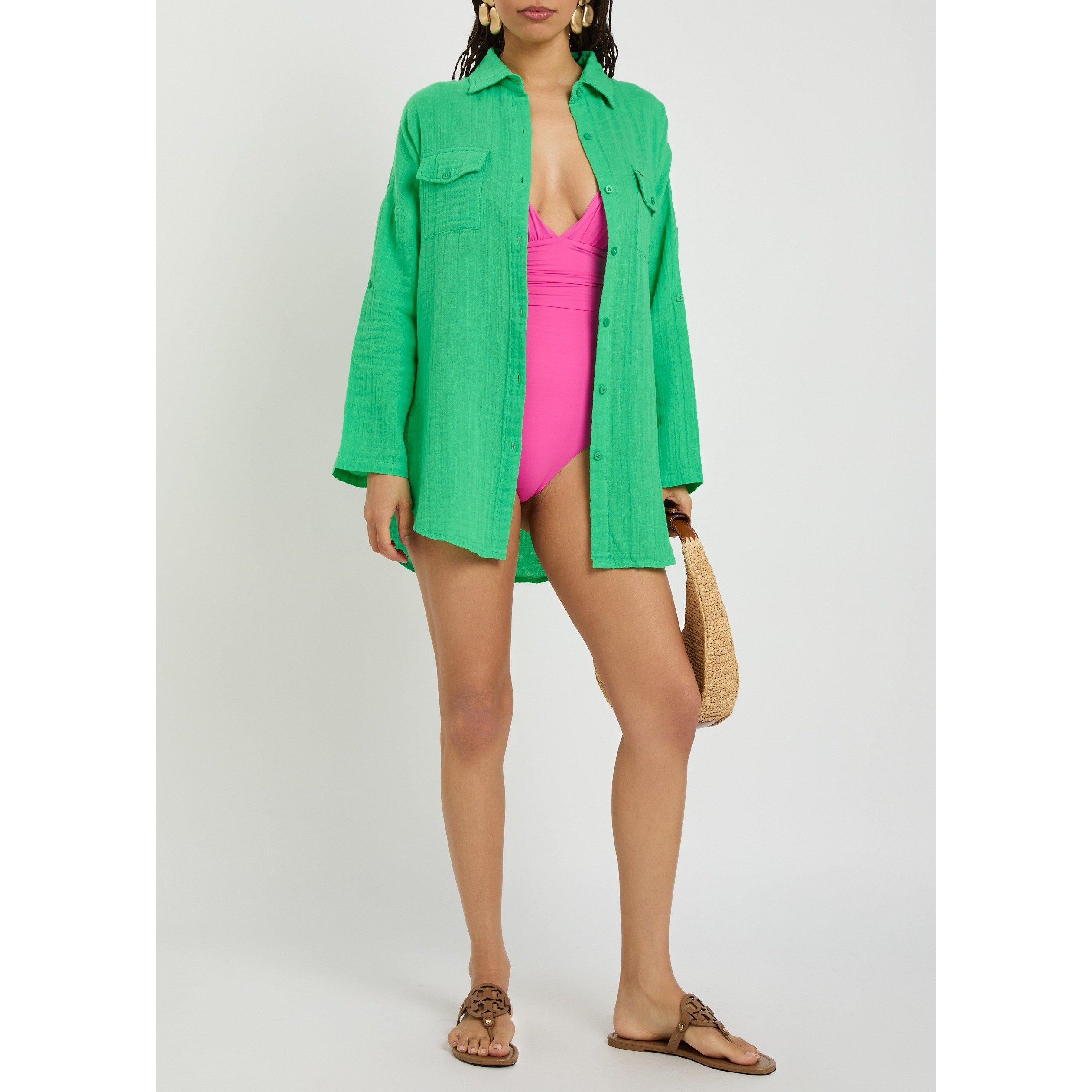 GREEN - Melissa Odabash - Women's Elena Cotton Long-Sleeve Plain Shirt - 6