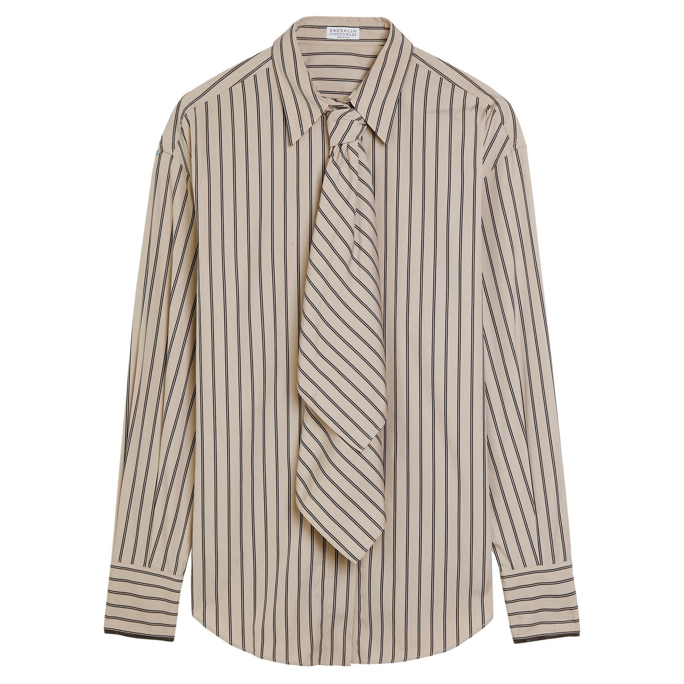 BEIGE AND OTHER - Brunello Cucinelli - Women's Striped Cotton Long-Sleeve Shirt - 1