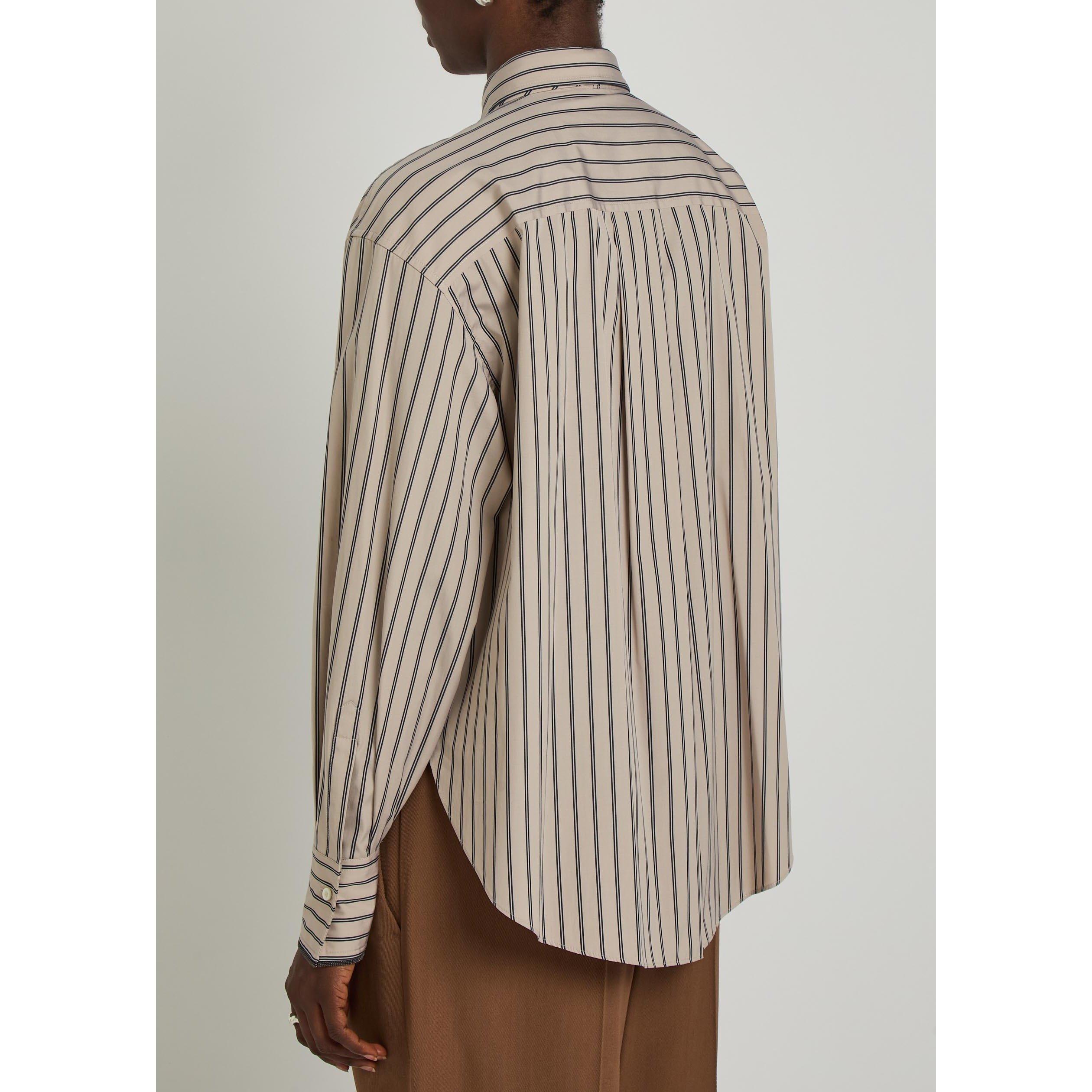 BEIGE AND OTHER - Brunello Cucinelli - Women's Striped Cotton Long-Sleeve Shirt - 3