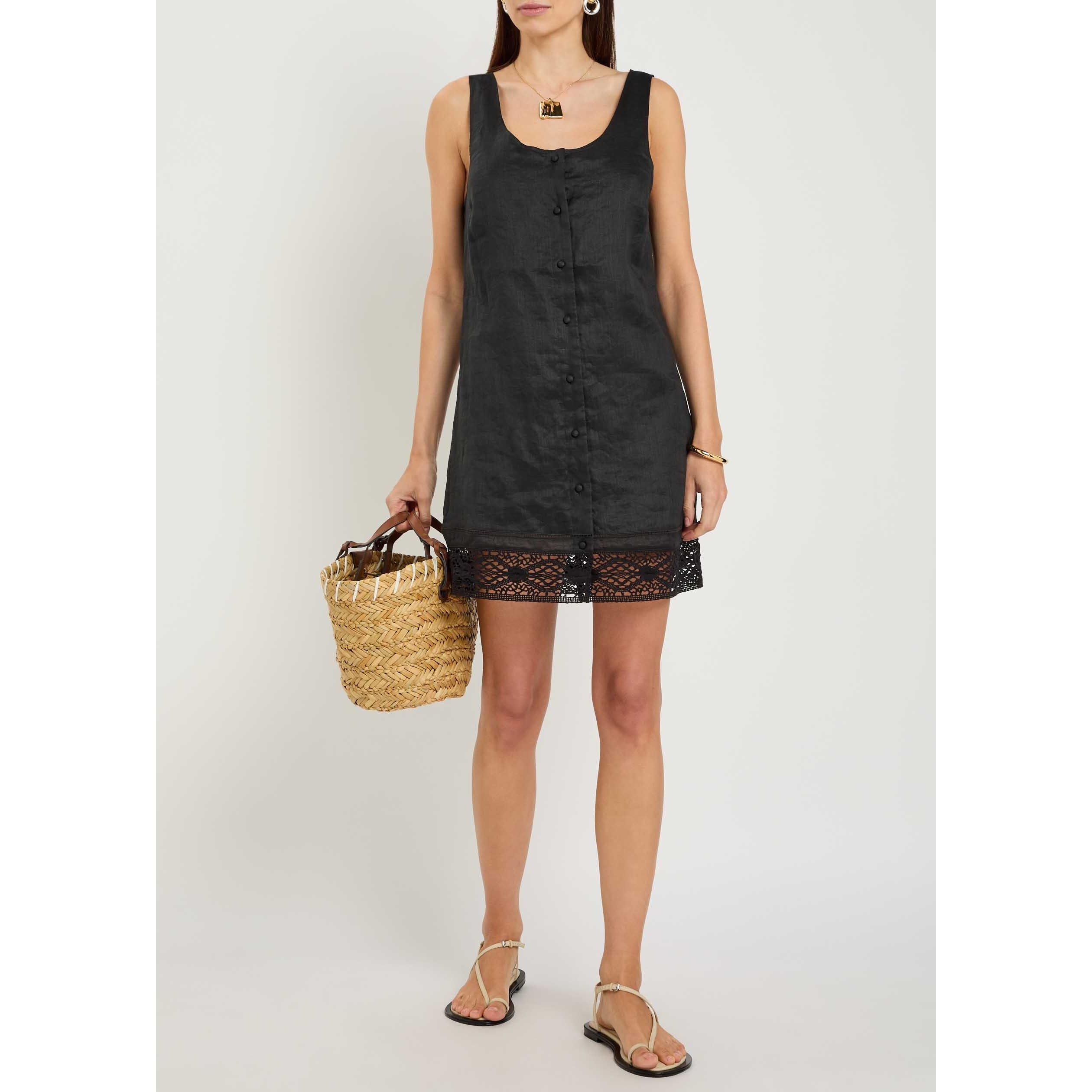 BLACK - Frame Denim - Women's Heirloom Ramie Embroidered Mini Dress - 5