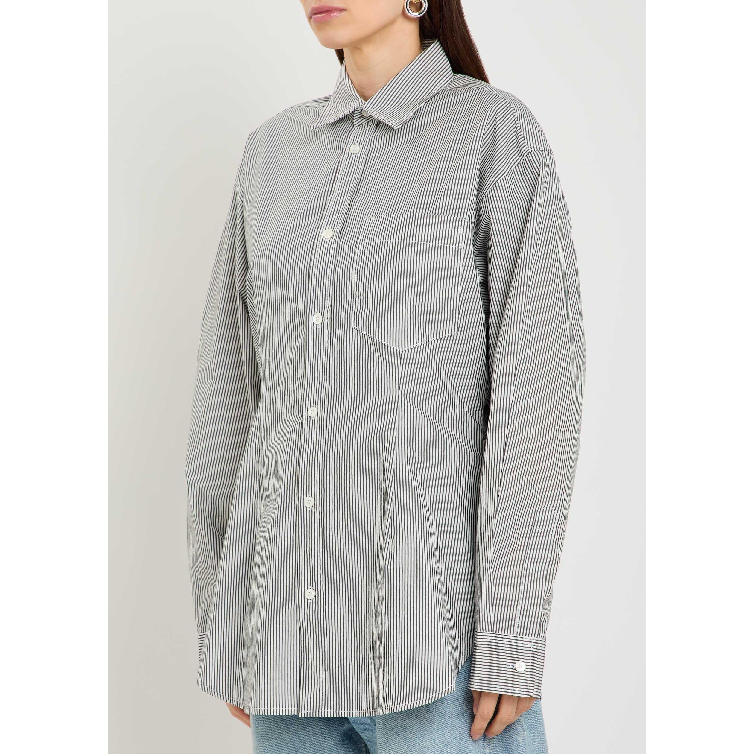 GREY - Agolde - Women's Cinch Striped Cotton Long-Sleeve Shirt - 2