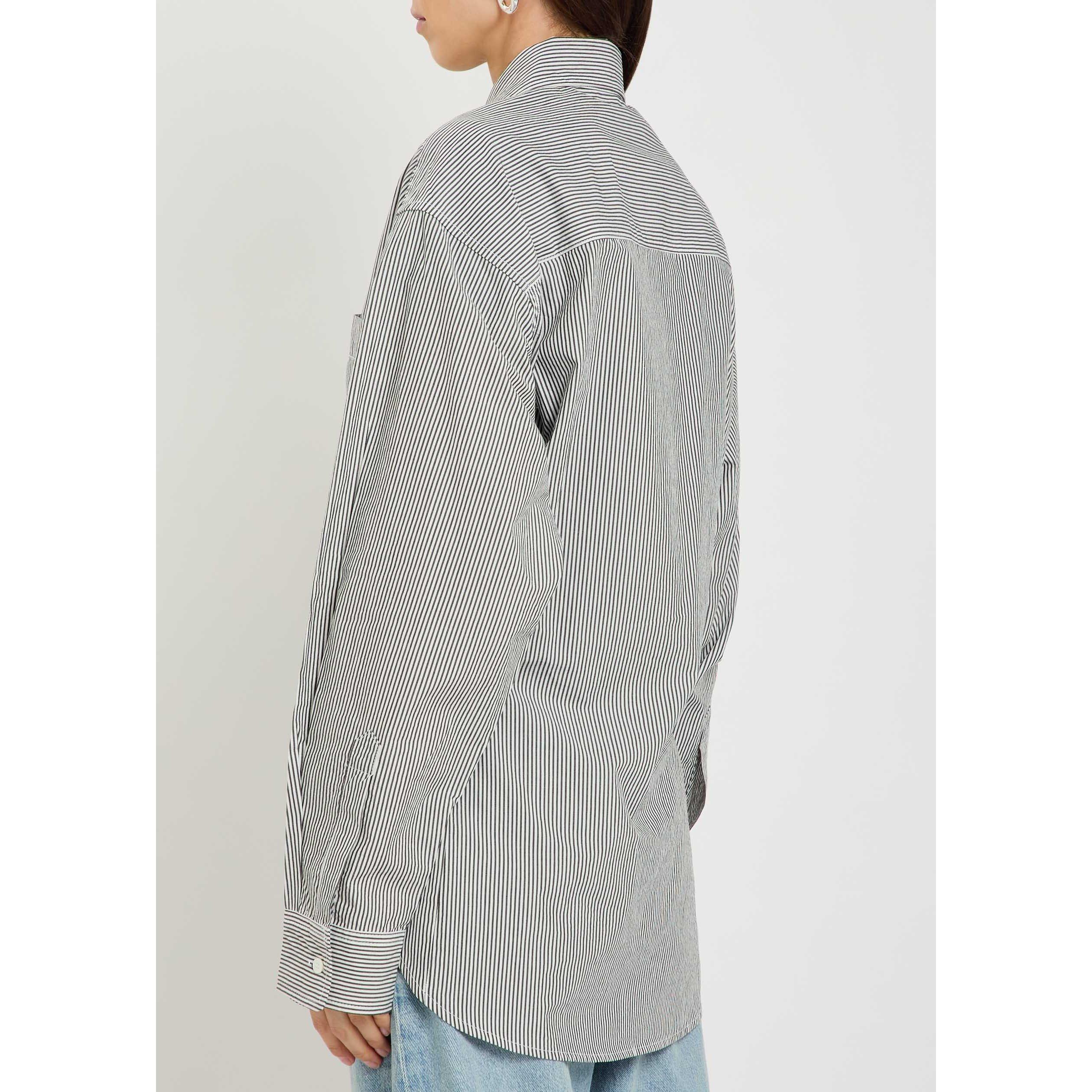 GREY - Agolde - Women's Cinch Striped Cotton Long-Sleeve Shirt - 3
