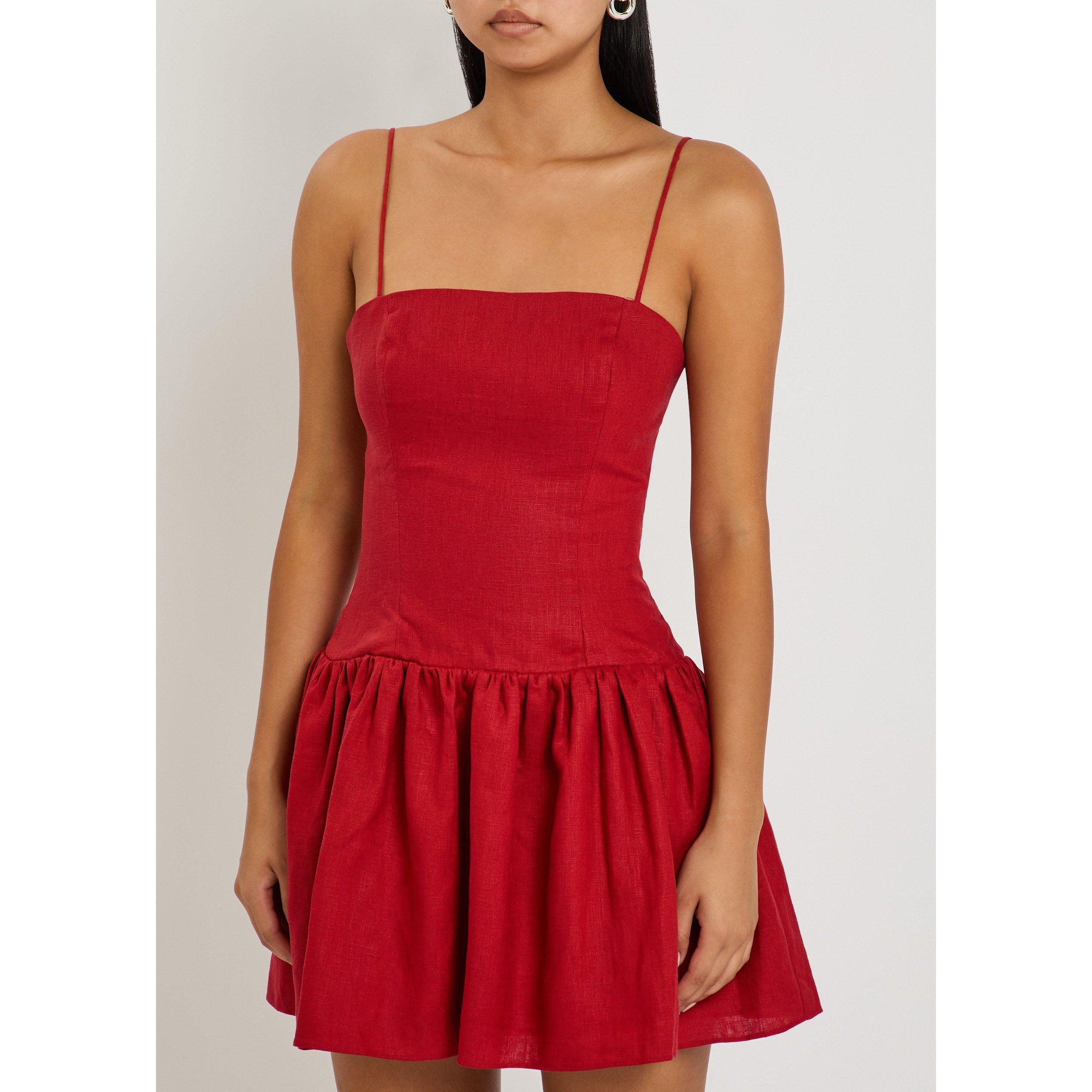 RED - Faithfull The Brand - Women's Uma Linen Square-Neck Mini Dress - 2