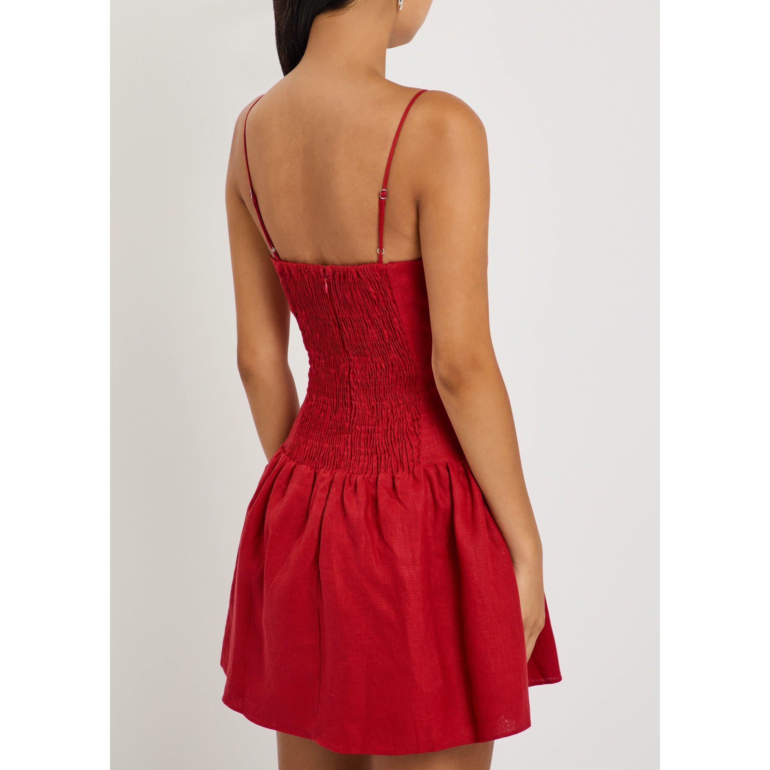 RED - Faithfull The Brand - Women's Uma Linen Square-Neck Mini Dress - 3