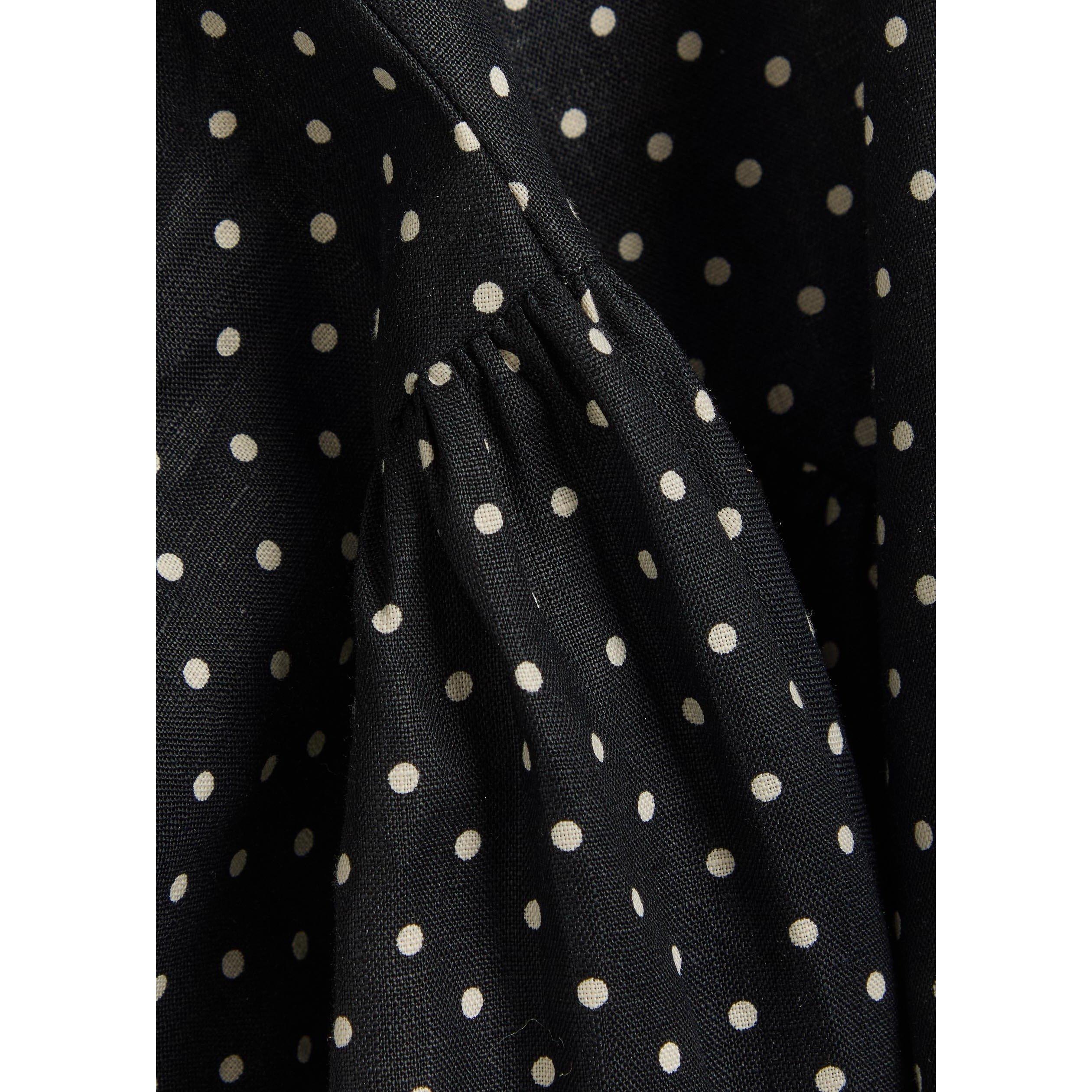 BLACK AND WHITE - Faithfull The Brand - Women's La Cala Midi Polka Dot Linen Halterneck A Line Dress - 4