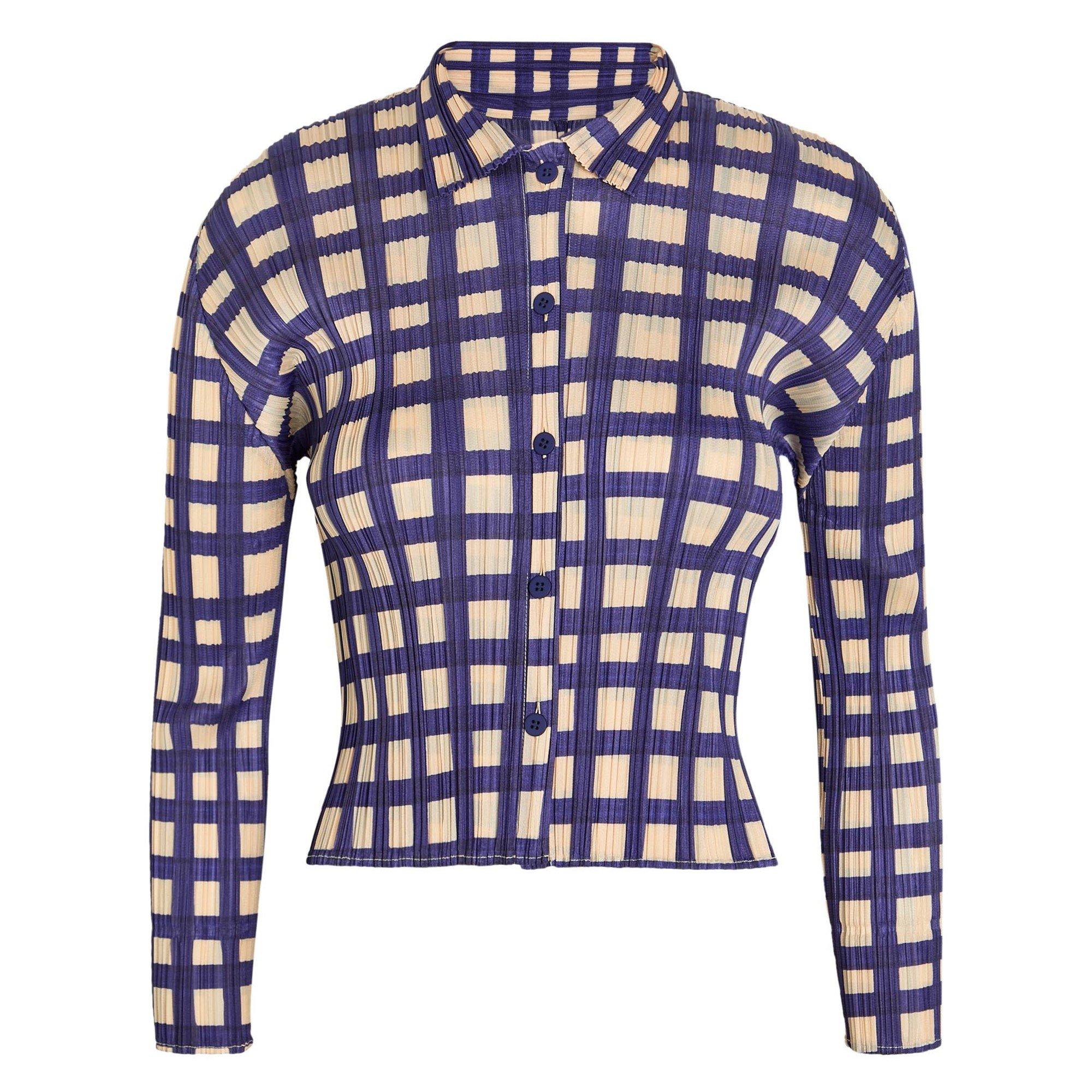 NAVY - Issey Miyake - Women's Basket Gingham Long-Sleeve Slim-Fit Shirt - 1