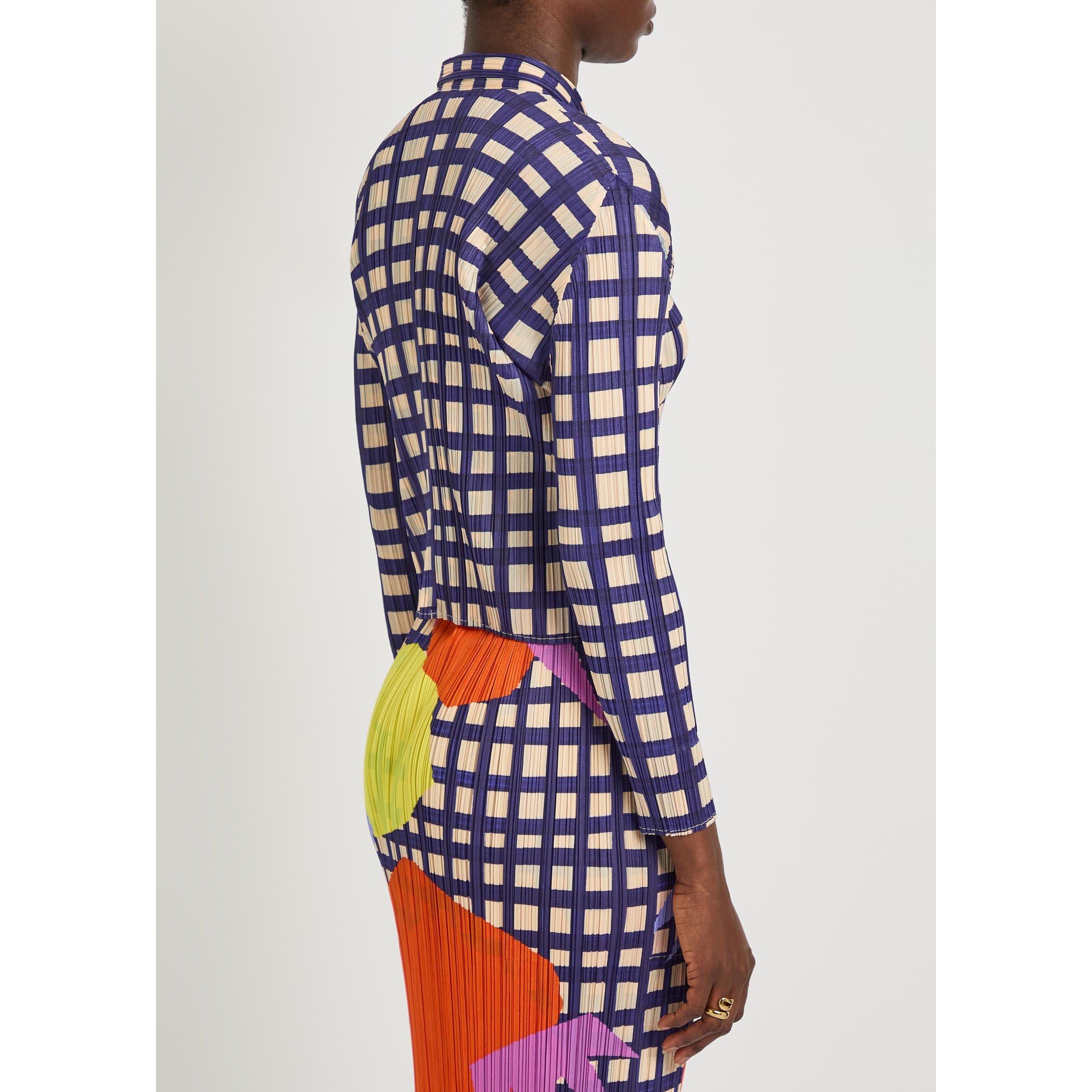 NAVY - Issey Miyake - Women's Basket Gingham Long-Sleeve Slim-Fit Shirt - 3
