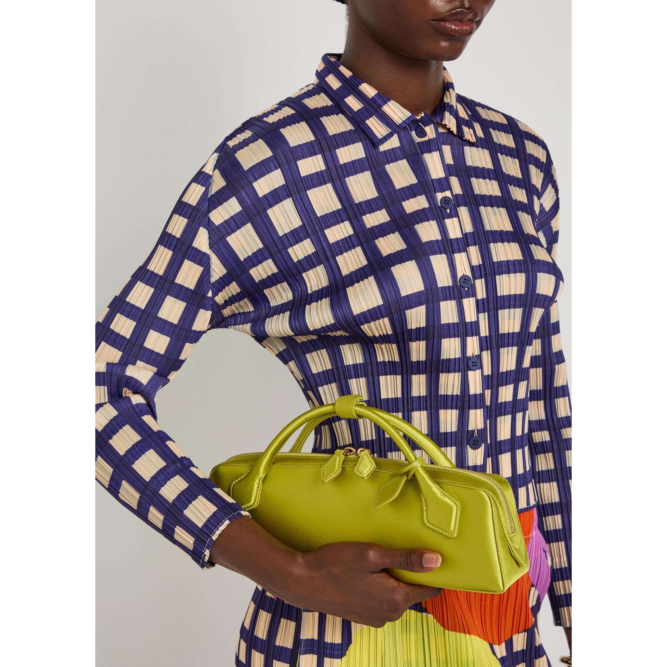 NAVY - Issey Miyake - Women's Basket Gingham Long-Sleeve Slim-Fit Shirt - 4