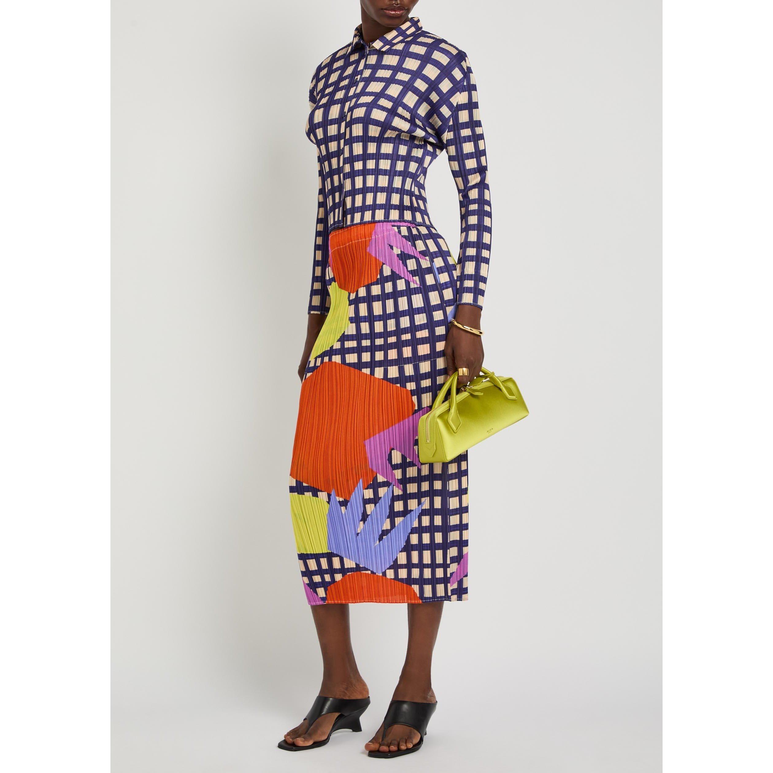 NAVY - Issey Miyake - Women's Basket Gingham Long-Sleeve Slim-Fit Shirt - 5