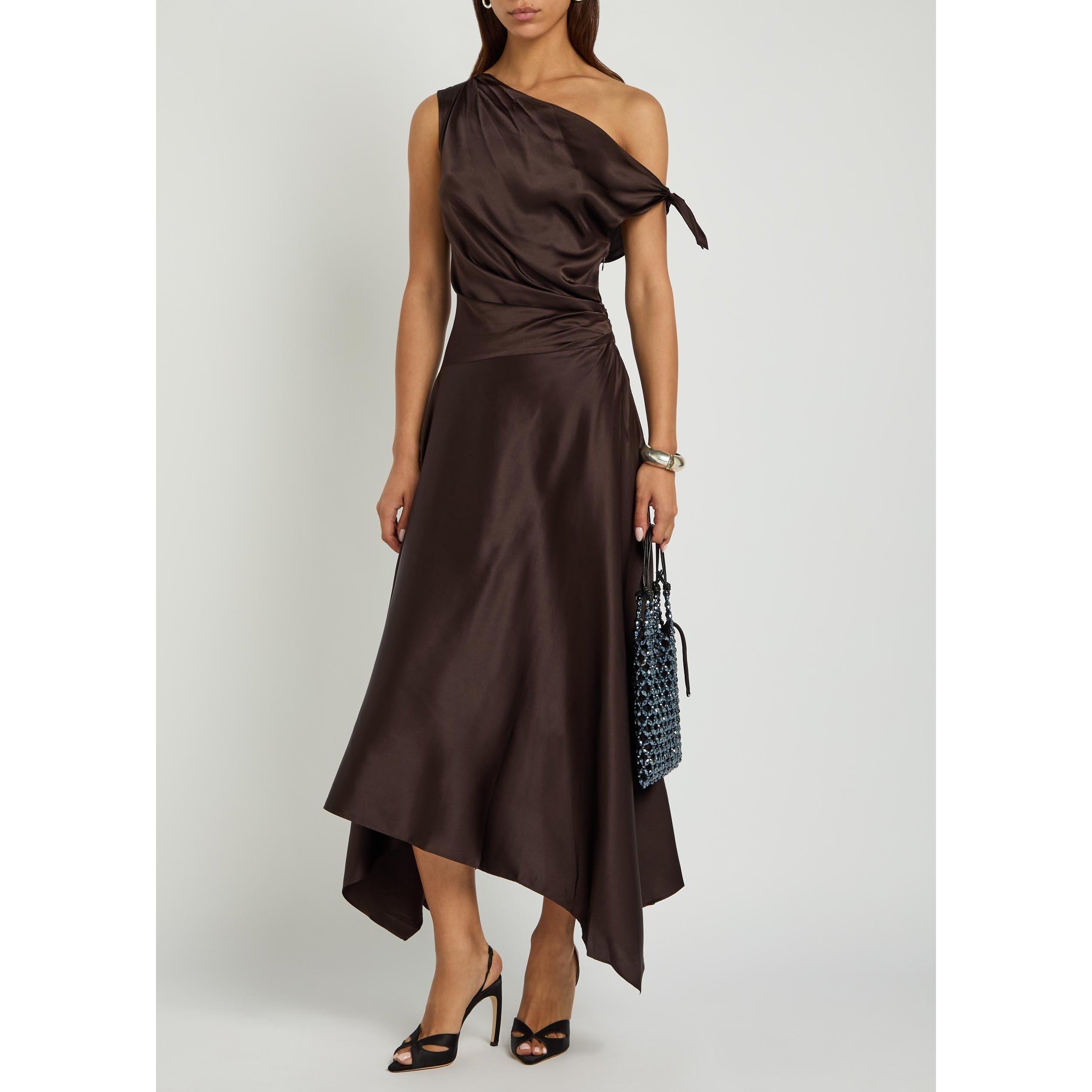 DARK BROWN - Staud - LD PORTIA SILK DRESS - 5
