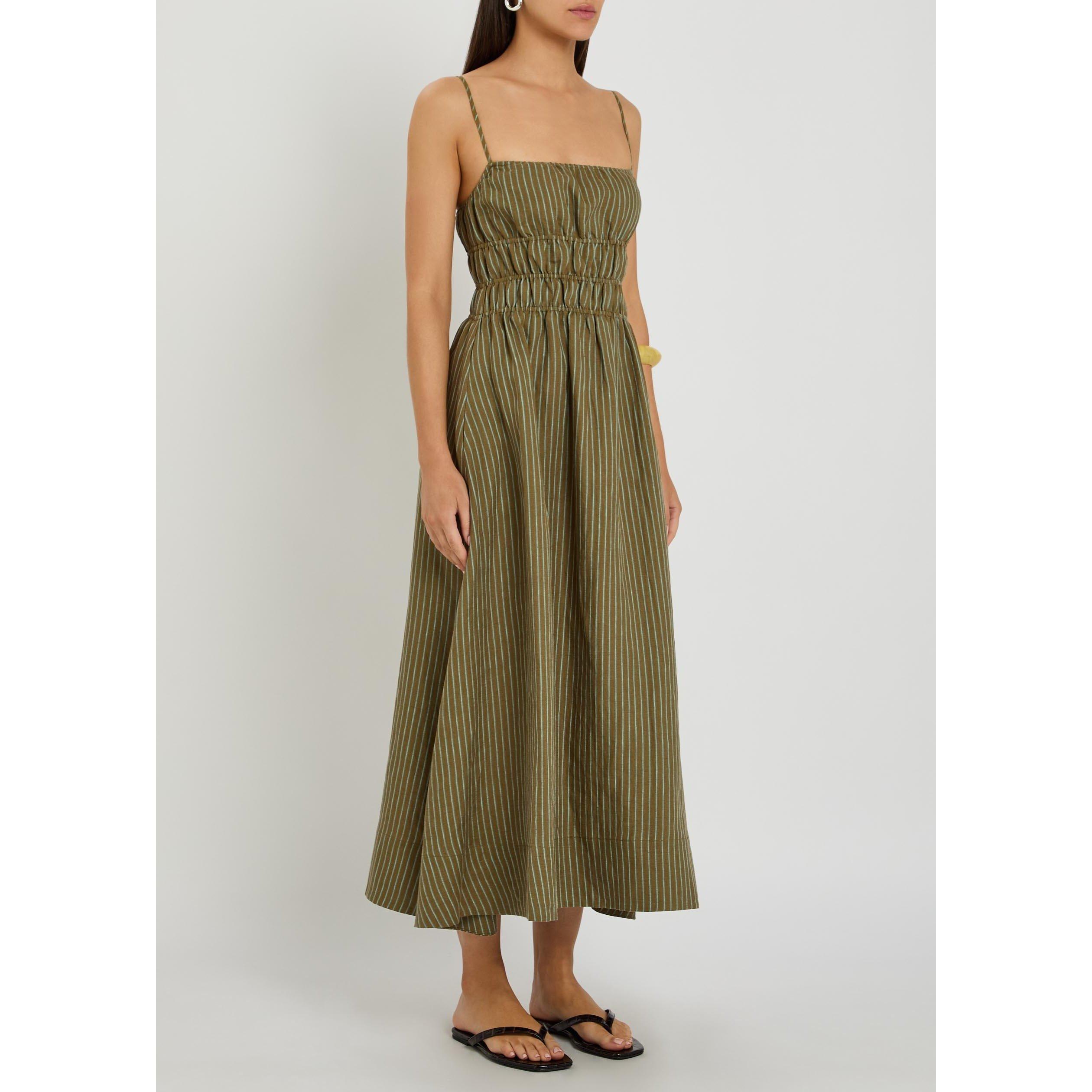 GREEN AND OTHER - Staud - Women's Ayla Striped Linen Maxi Dress - 2