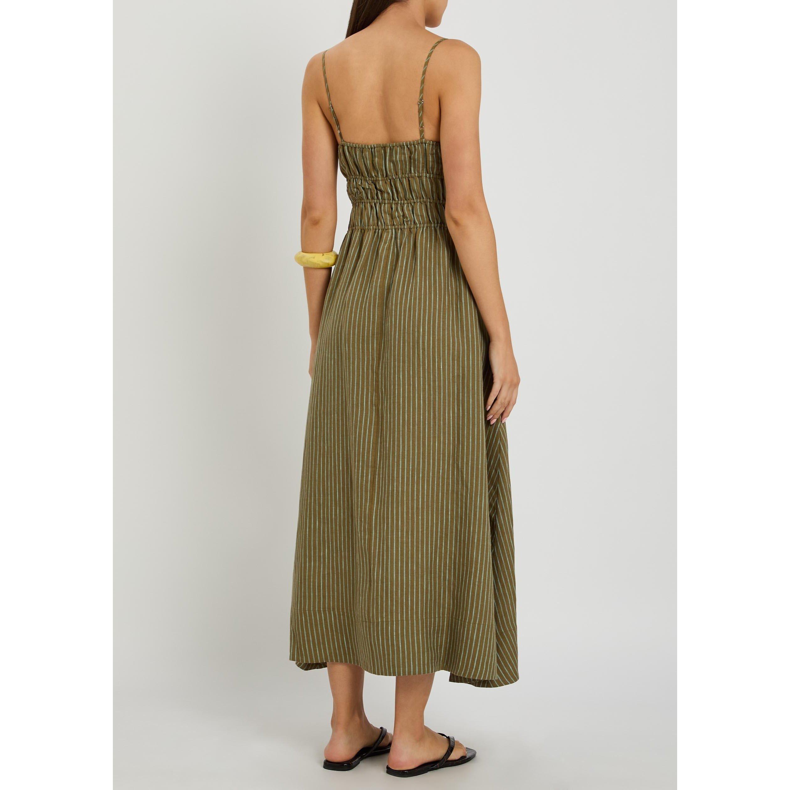 GREEN AND OTHER - Staud - Women's Ayla Striped Linen Maxi Dress - 3