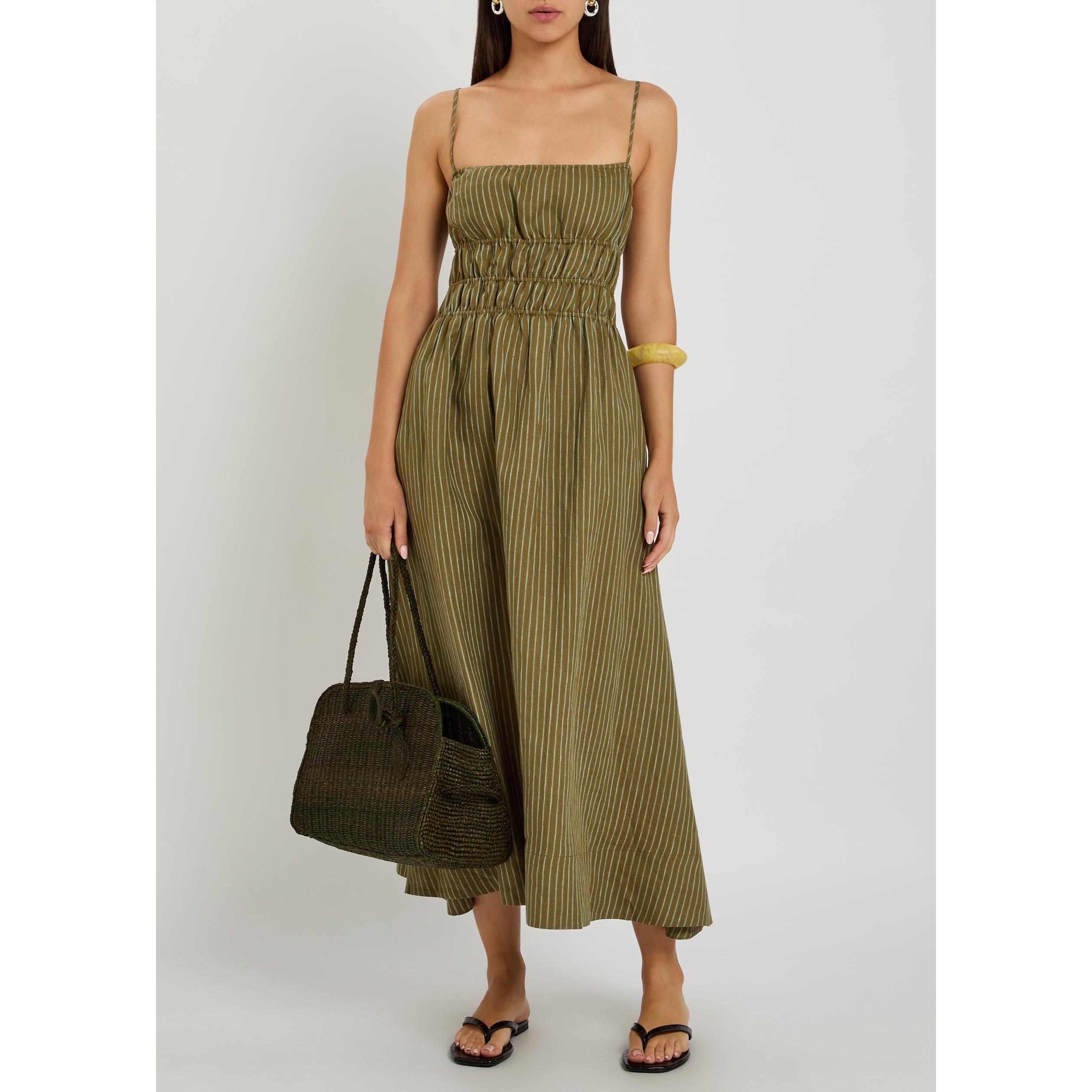 GREEN AND OTHER - Staud - Women's Ayla Striped Linen Maxi Dress - 5