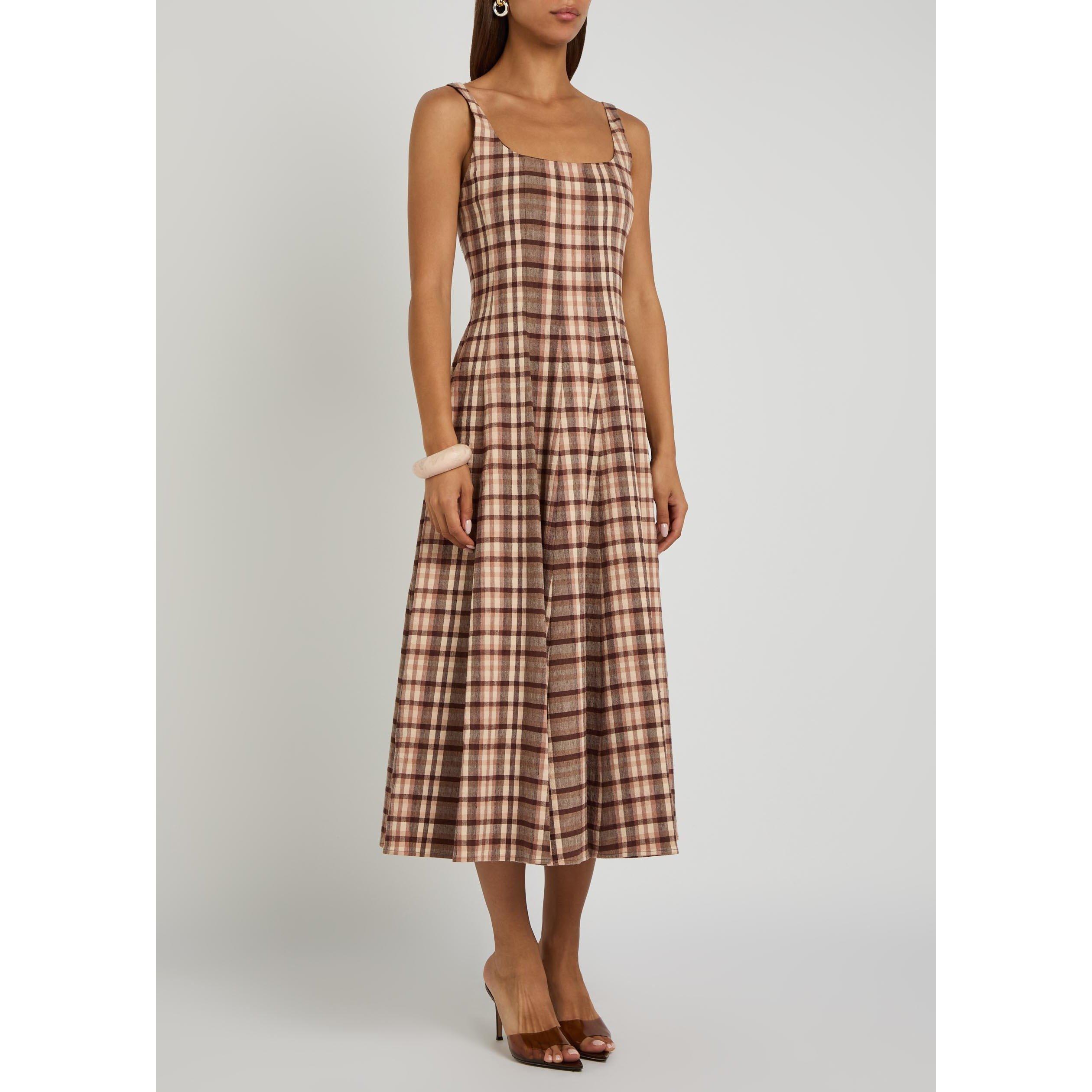 MULTICOLOURED - Staud - Women's Wells Check Linen A-Line Dress - 2