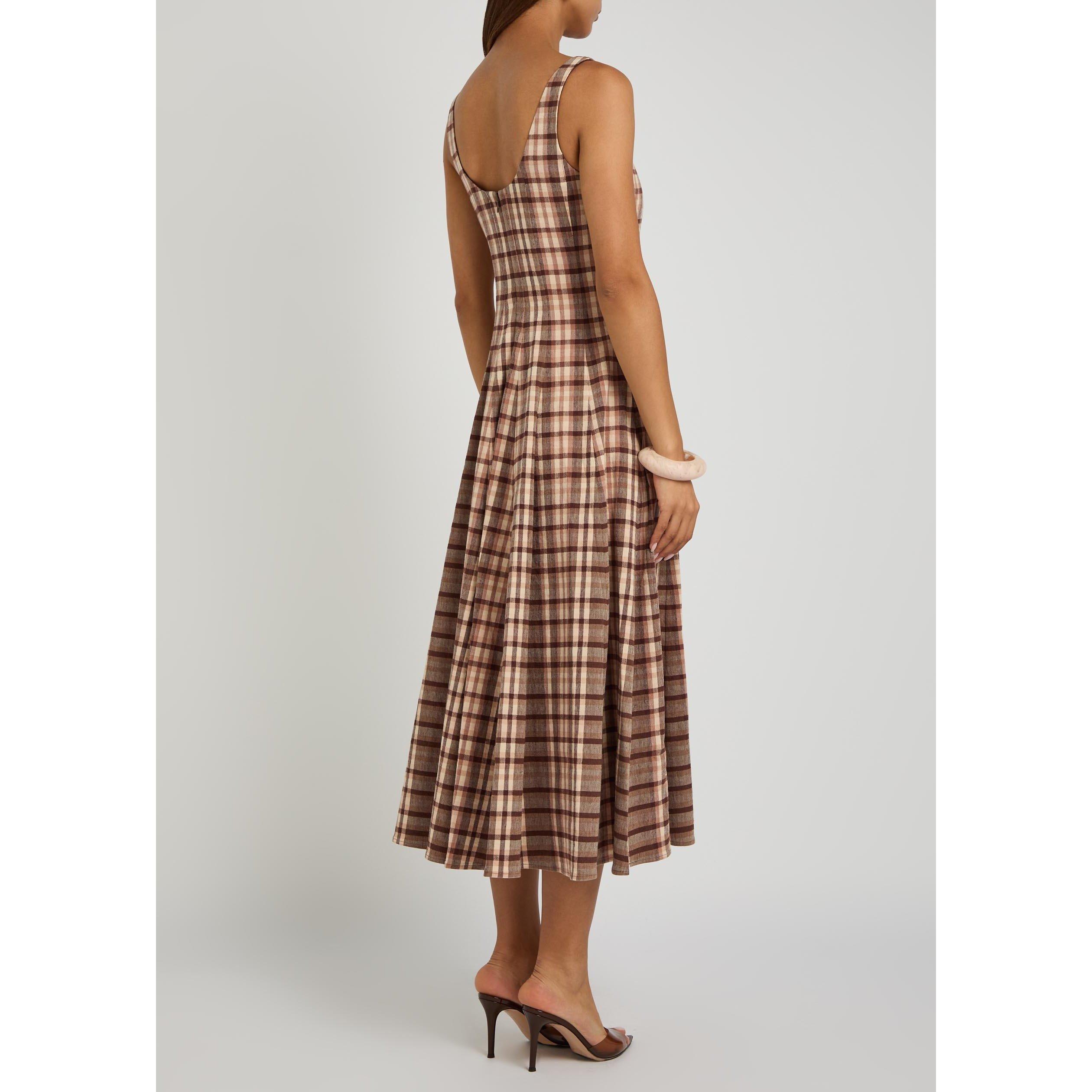 MULTICOLOURED - Staud - Women's Wells Check Linen A-Line Dress - 3