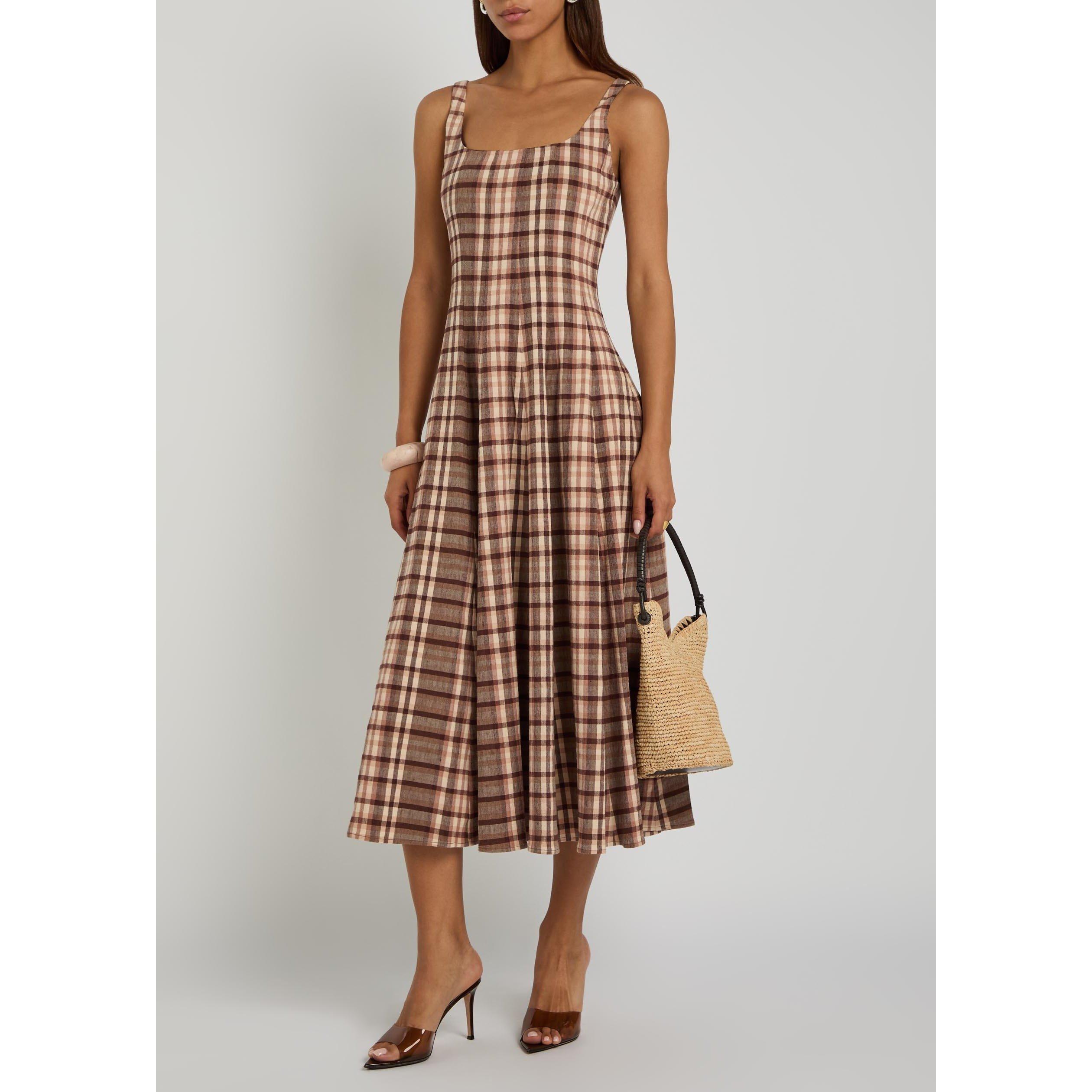 MULTICOLOURED - Staud - Women's Wells Check Linen A-Line Dress - 5