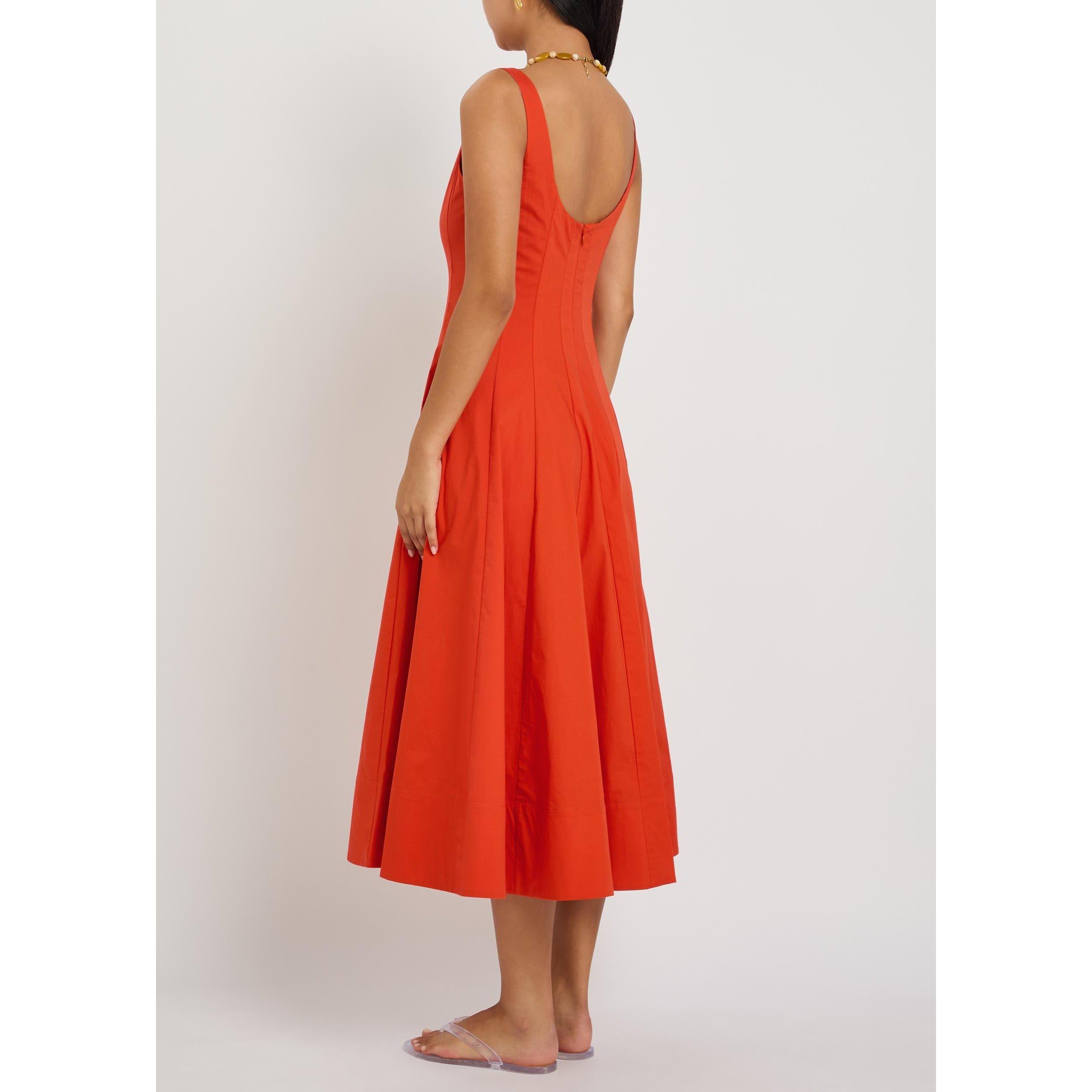 ORANGE - Staud - Women's Wells Cotton Square Neck Midi A Line Dress - 3