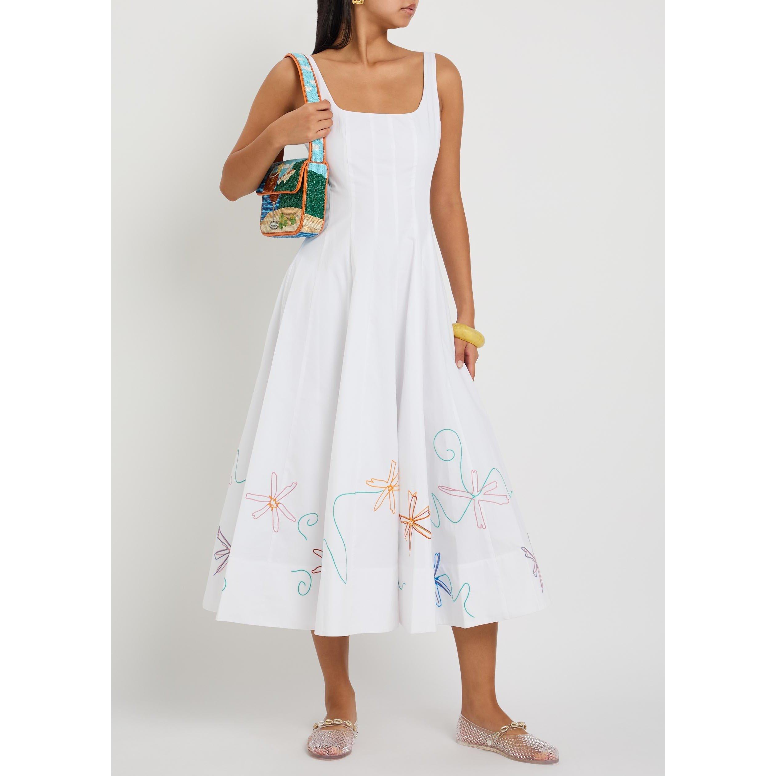 WHITE AND OTHER - Staud - Women's Wells Cotton Embroidered A-Line Dress - 5