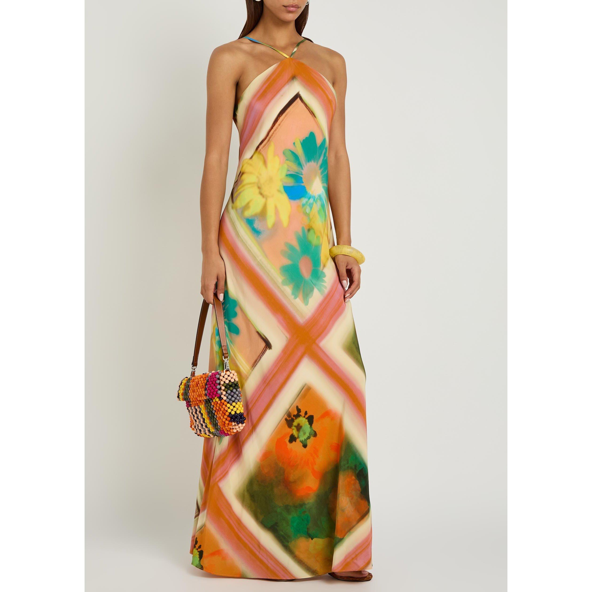 MULTICOLOURED - Staud - Women's Cubism Viscose Halter Neck Maxi Dress - 5