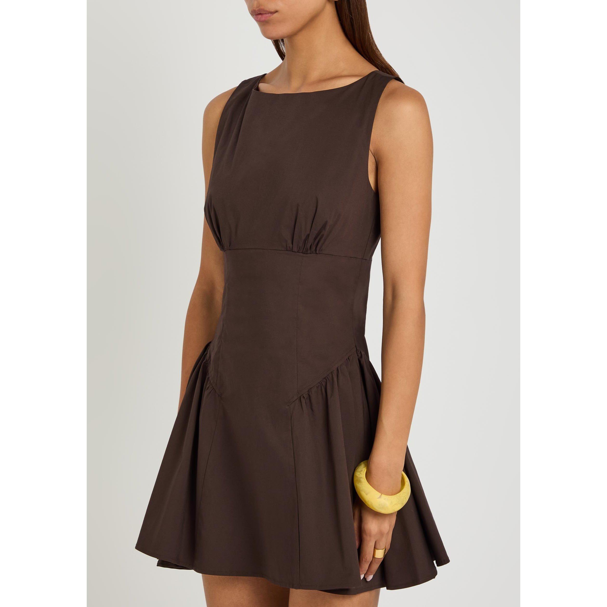 DARK BROWN - Staud - Women's Gwen Cotton Mini Dress - 2