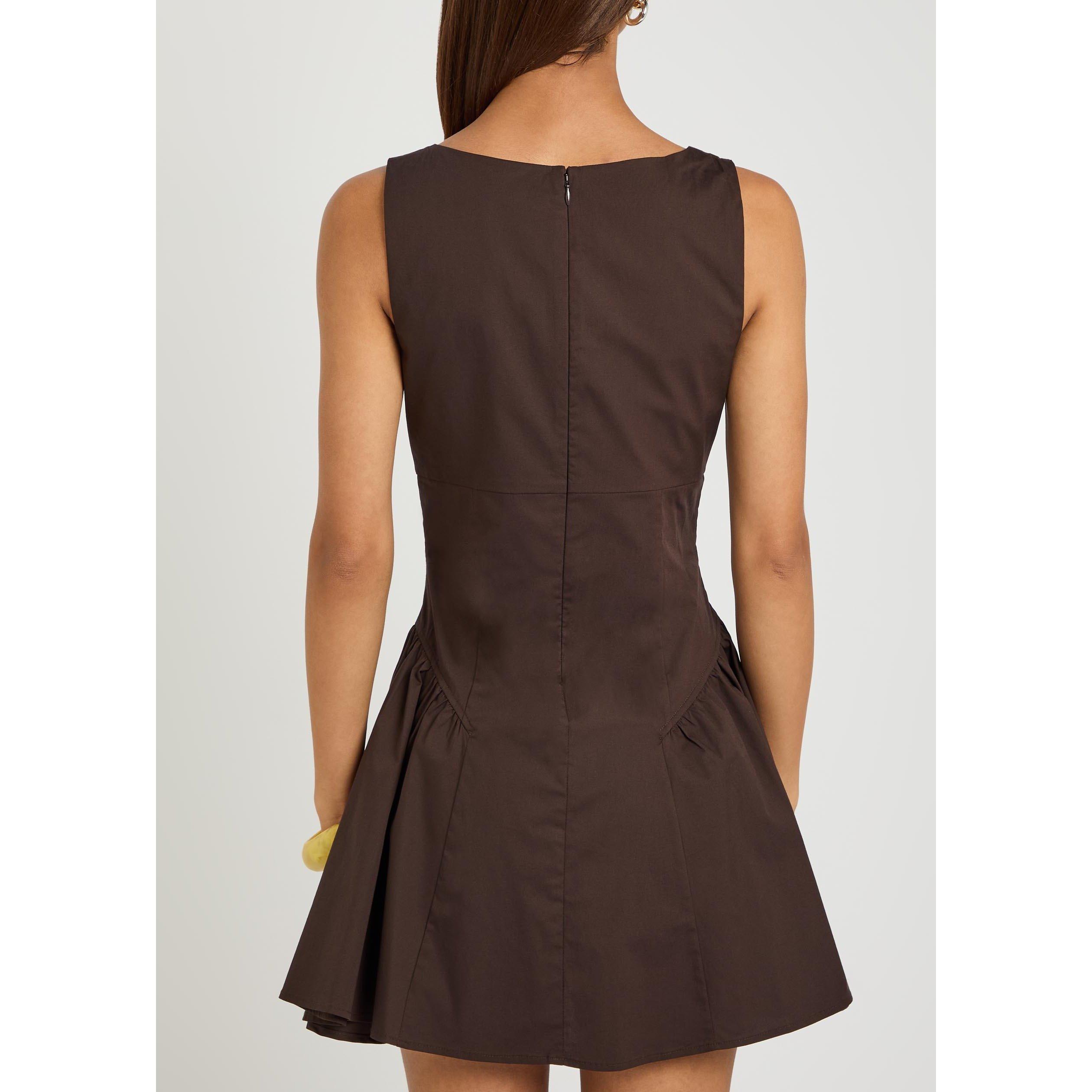DARK BROWN - Staud - Women's Gwen Cotton Mini Dress - 3