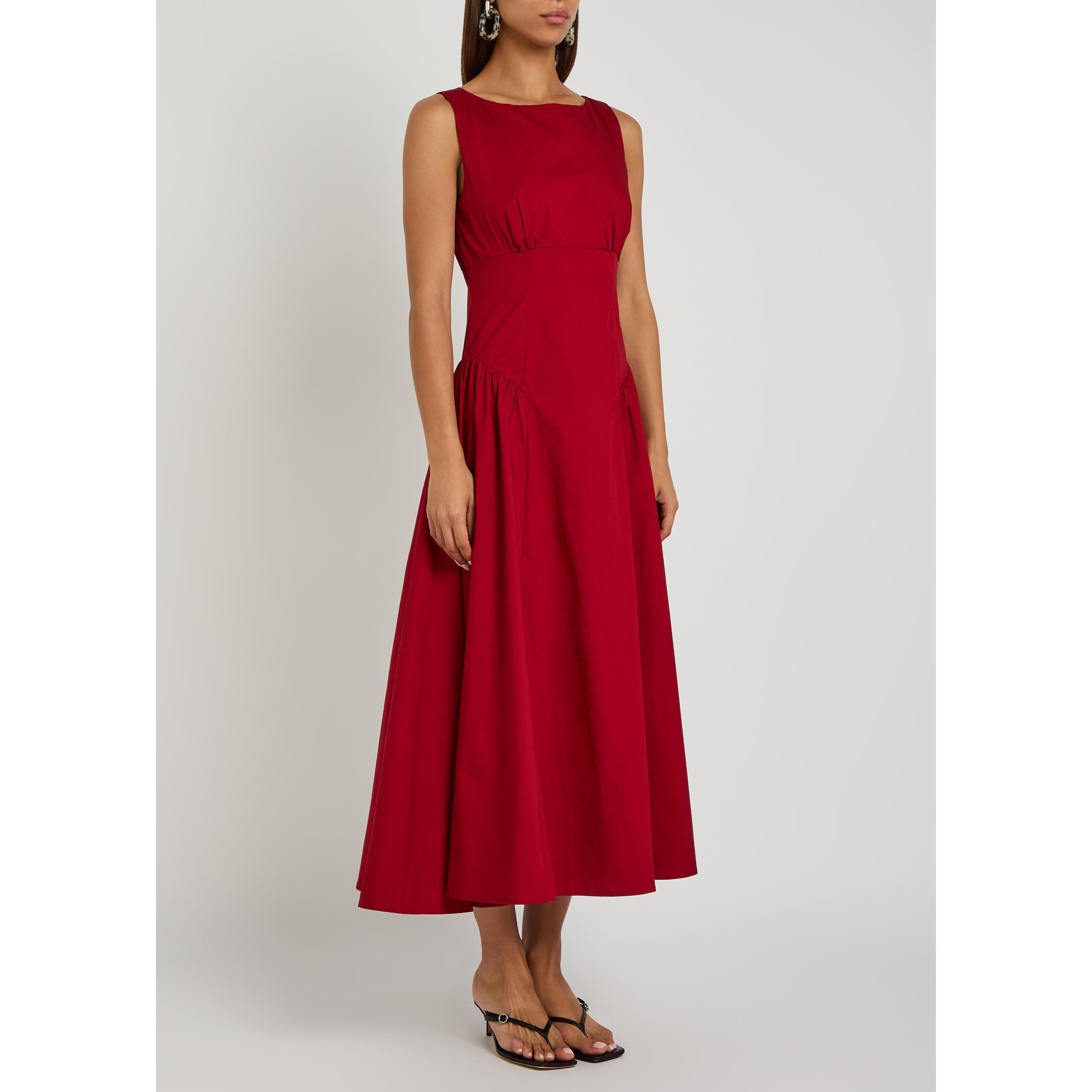 RED - Staud - Women's Gwen Cotton Boat-Neck Maxi Dress - 2