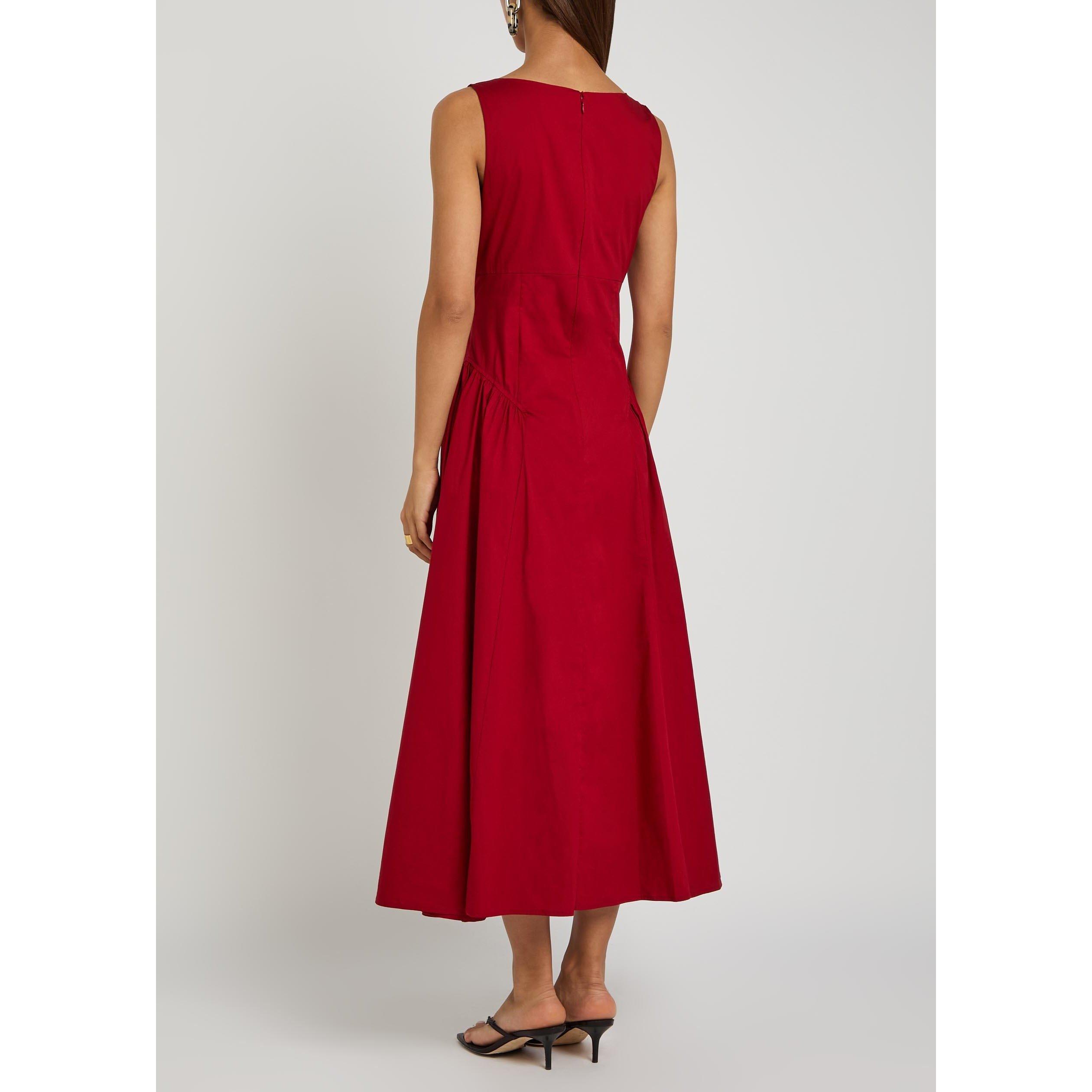 RED - Staud - Women's Gwen Cotton Boat-Neck Maxi Dress - 3
