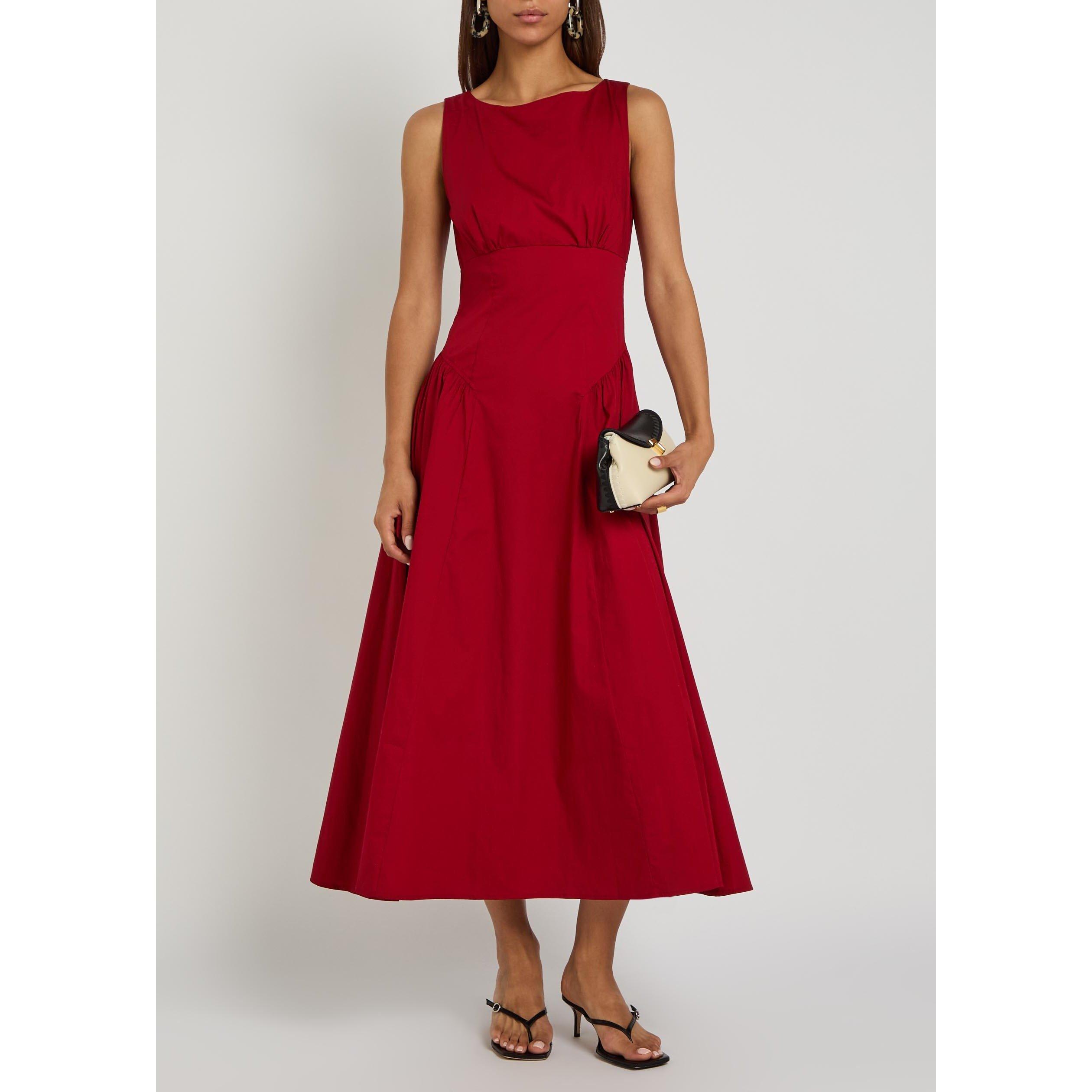 RED - Staud - Women's Gwen Cotton Boat-Neck Maxi Dress - 5