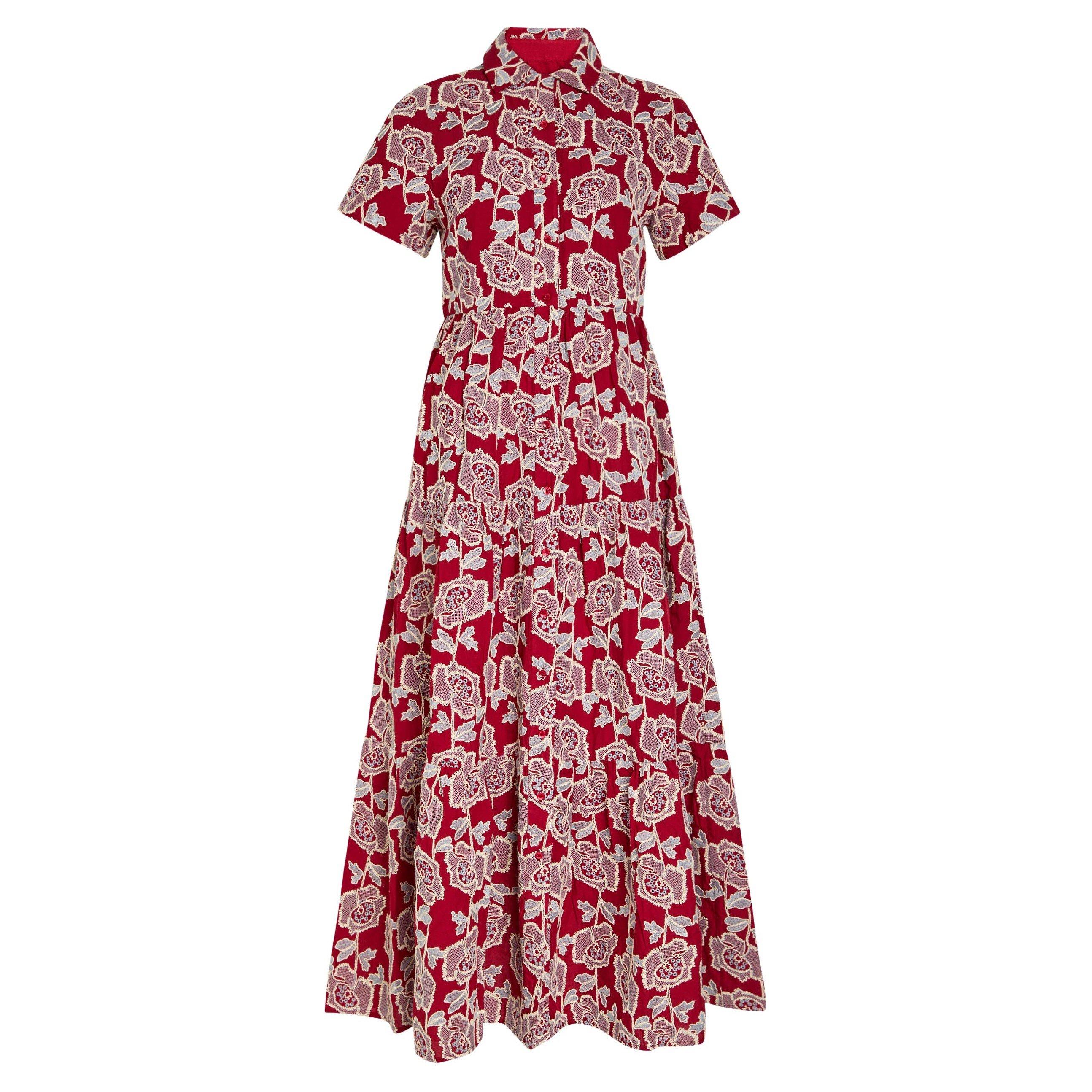 Erdem EMBROIDERED COTTON TIERED MIDI