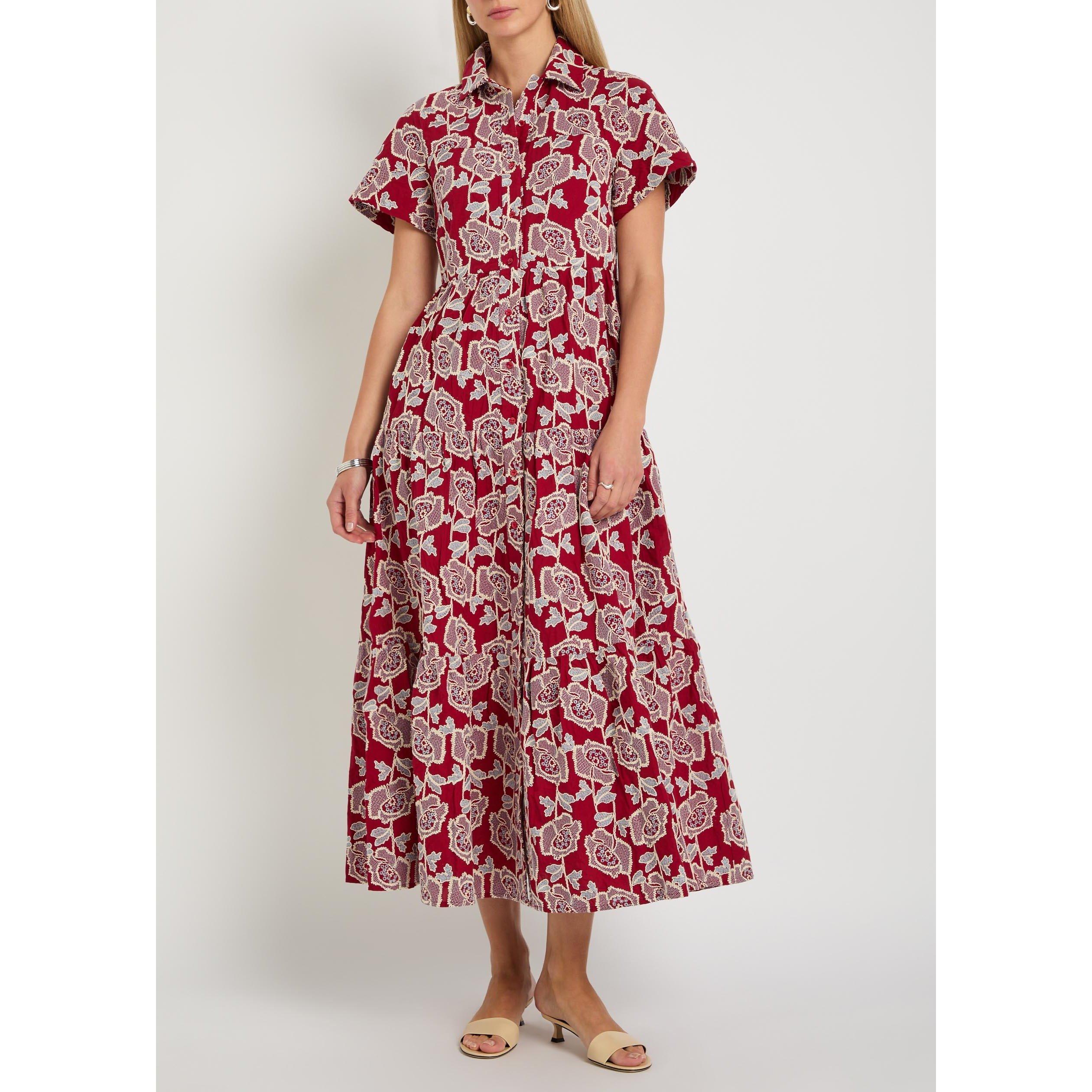 RED AND OTHER - Erdem - EMBROIDERED COTTON TIERED MIDI - 5