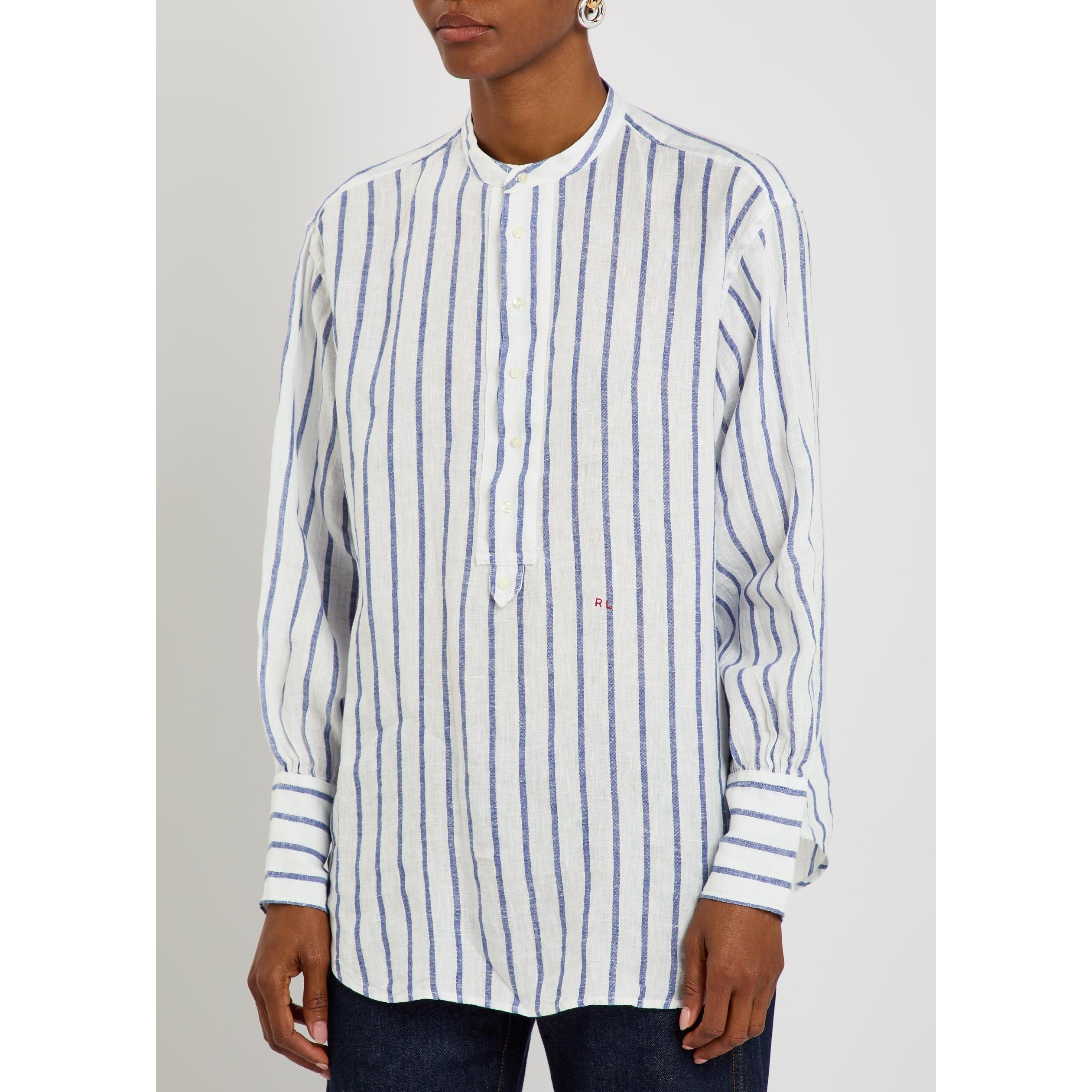 WHITE AND OTHER - Polo Ralph Lauren - Women's Striped Linen Long-Sleeve Relaxed-Fit Shirt - 2