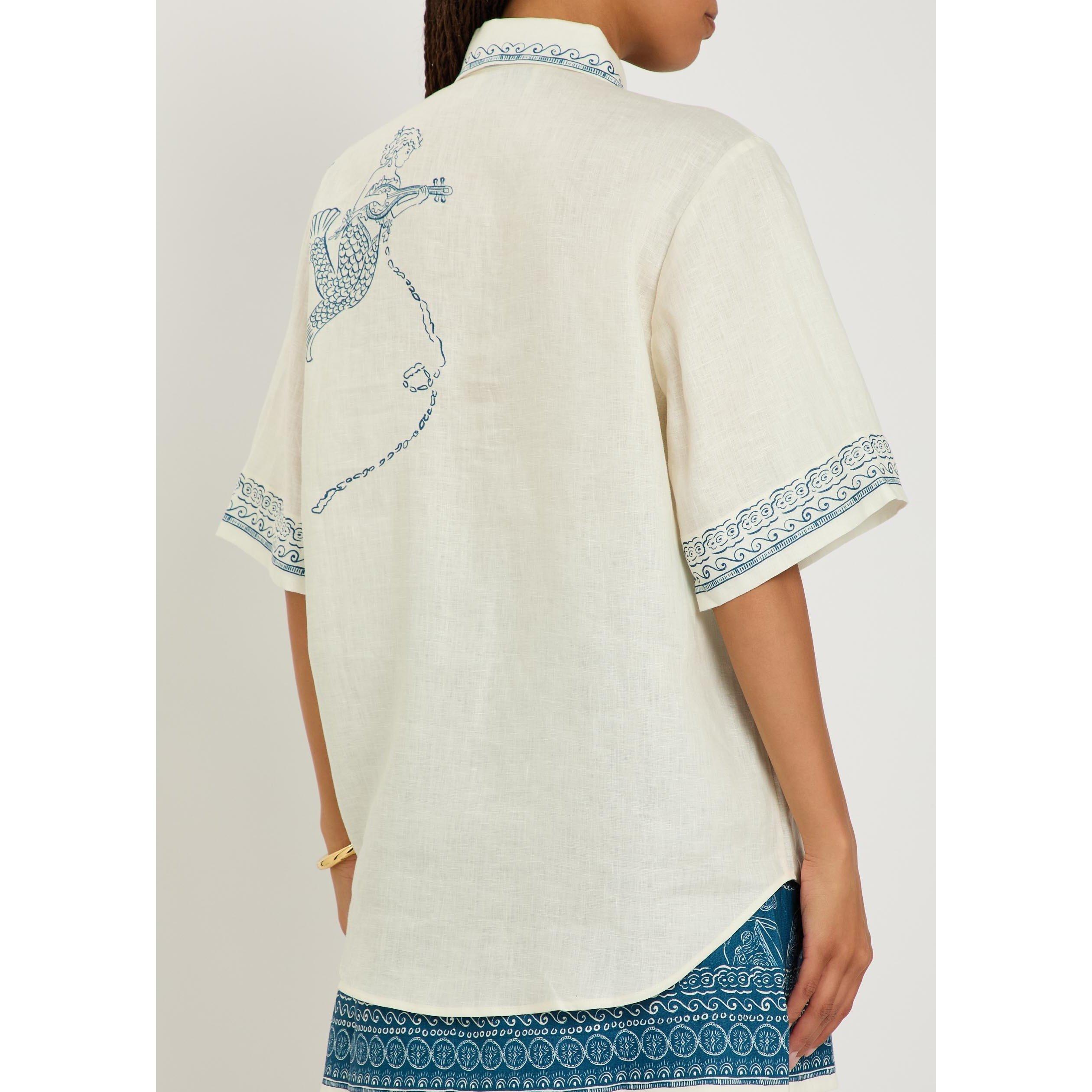 IVORY - Alemais - Women's Lucky Linen Short-Sleeve Oversized-Fit Patterned Shirt - 3