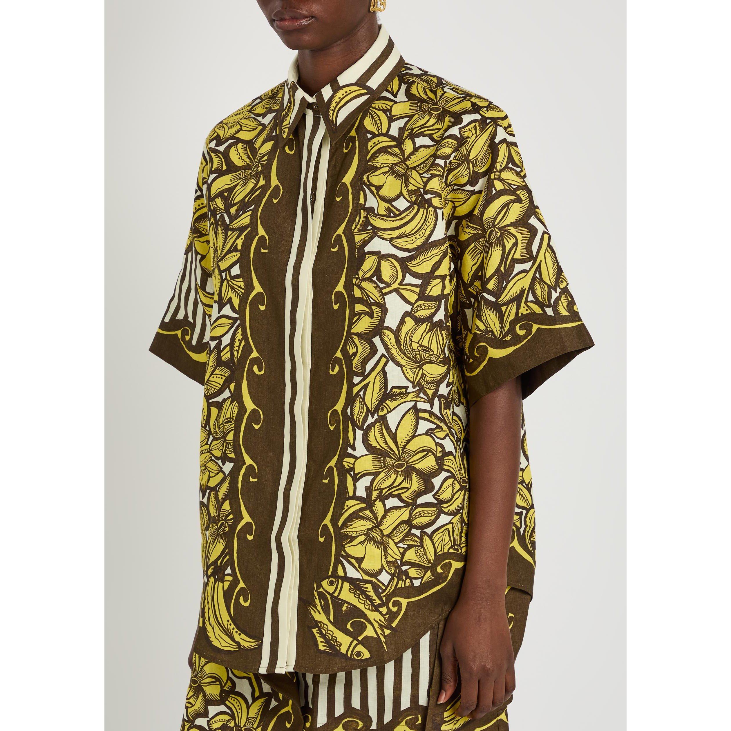 YELLOW - Alemais - Women's Mona Hemp Short-Sleeve Oversized-Fit Patterned Shirt - 2