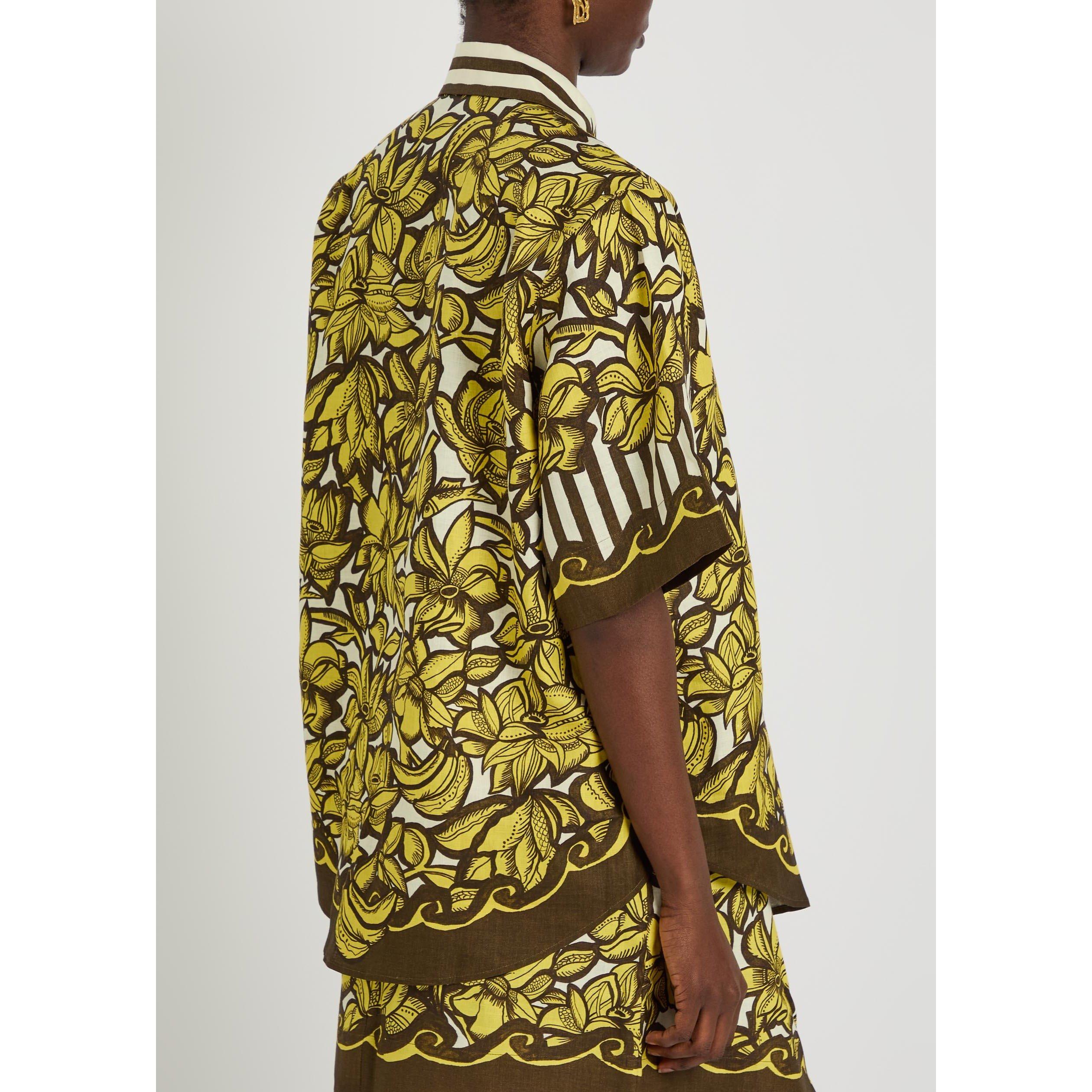 YELLOW - Alemais - Women's Mona Hemp Short-Sleeve Oversized-Fit Patterned Shirt - 3