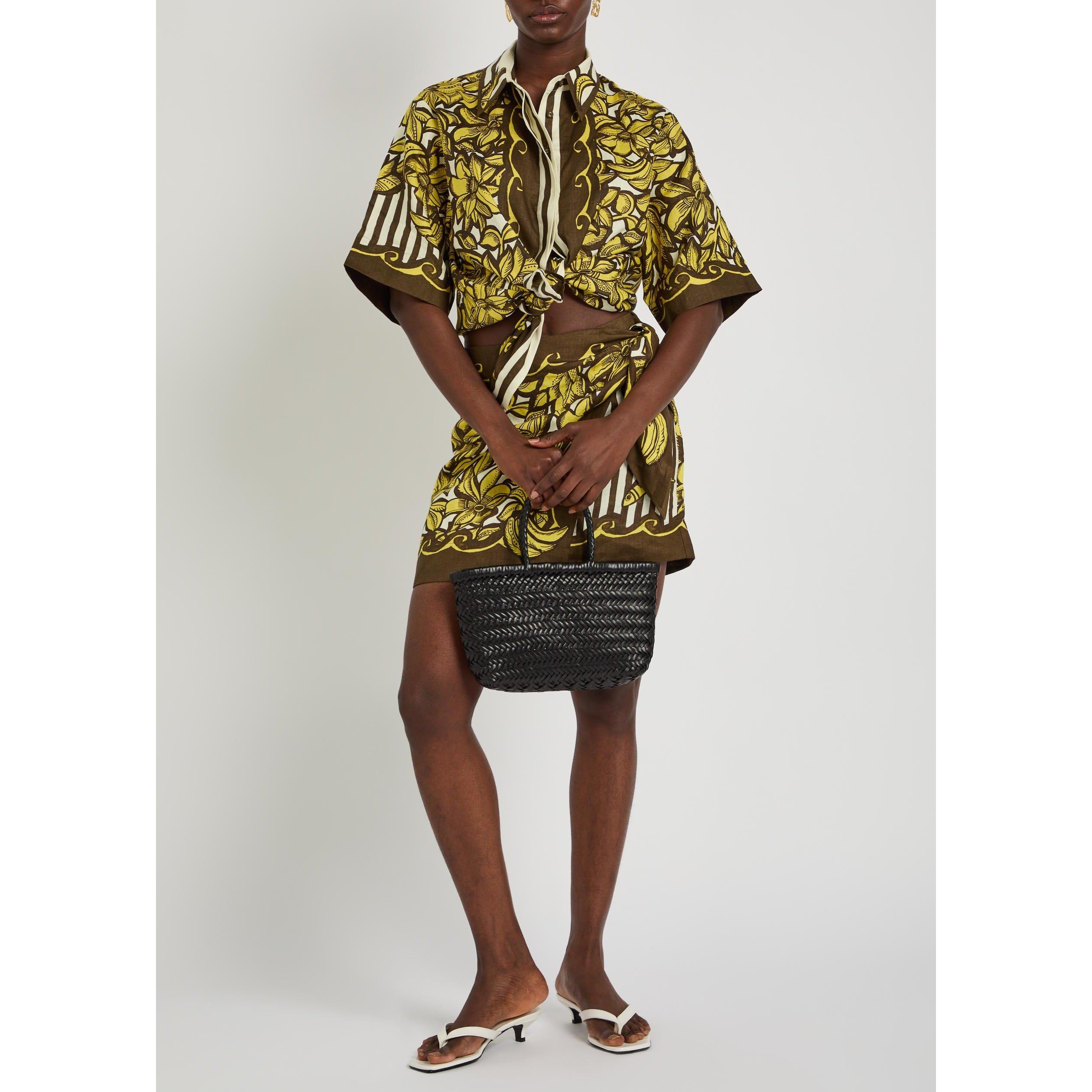 YELLOW - Alemais - Women's Mona Hemp Short-Sleeve Oversized-Fit Patterned Shirt - 5