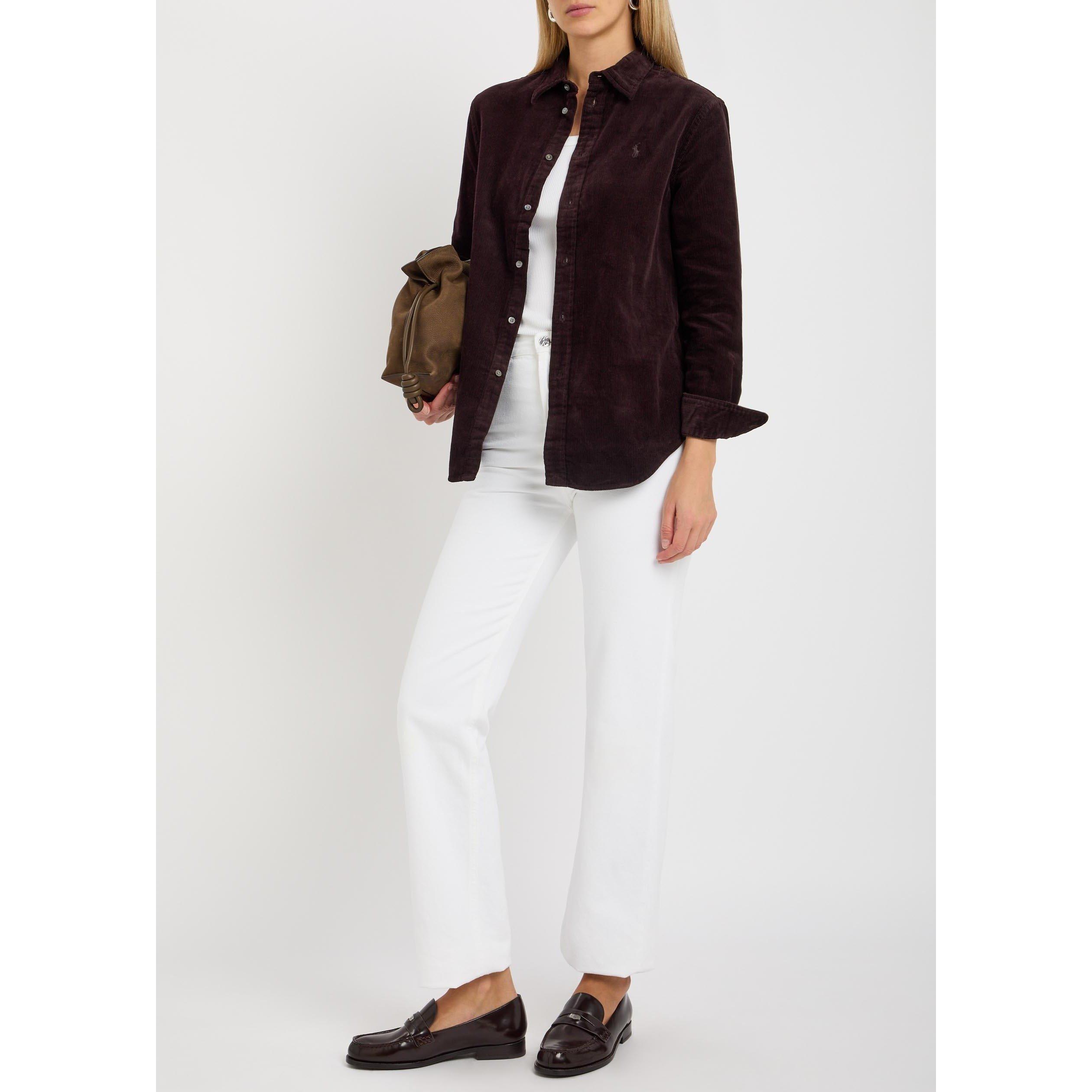 DARK BROWN - Polo Ralph Lauren - Women's Cotton Long-Sleeve Corduroy Shirt - 5