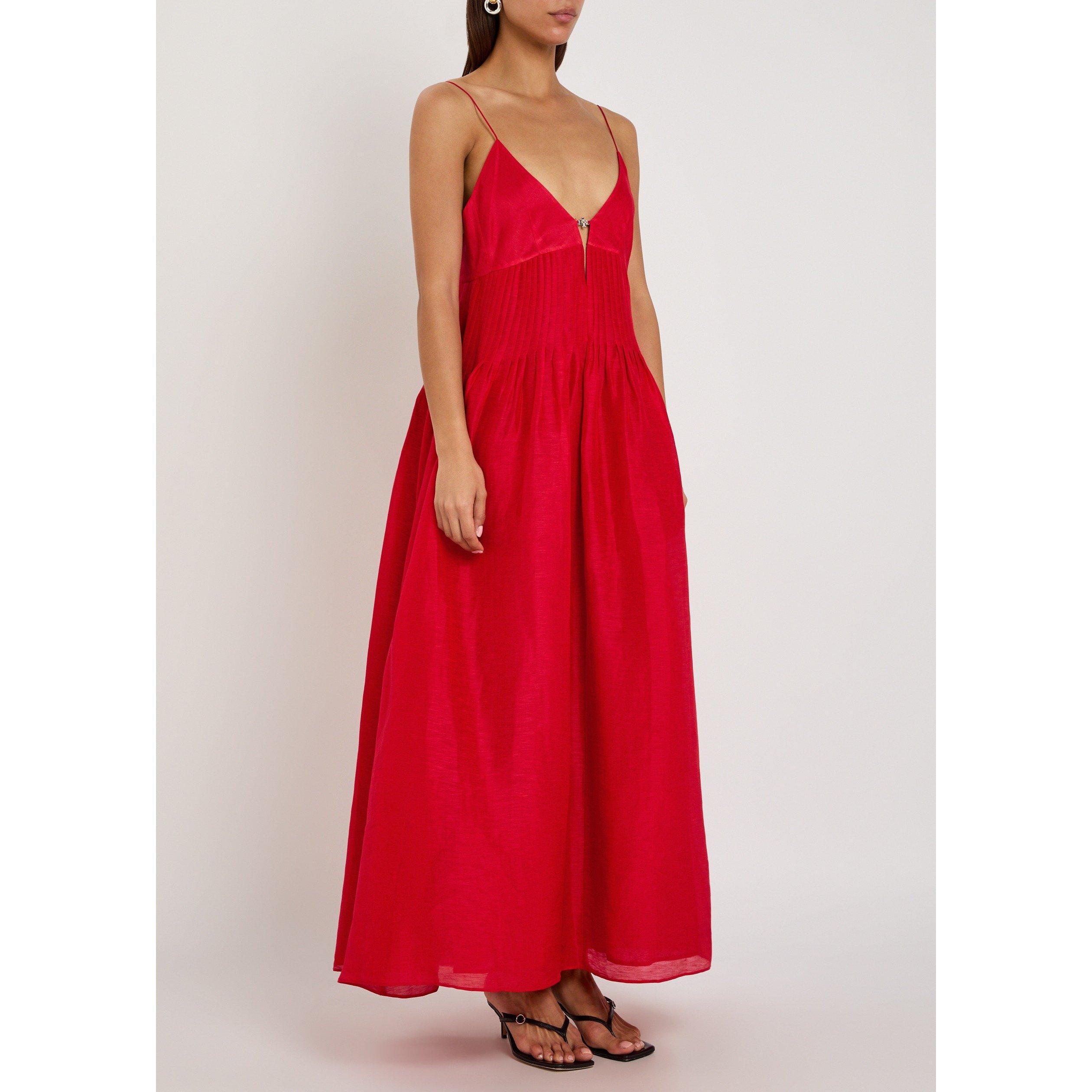 BRIGHT RED - Tory Burch - Women's Linen Maxi Dress - 2